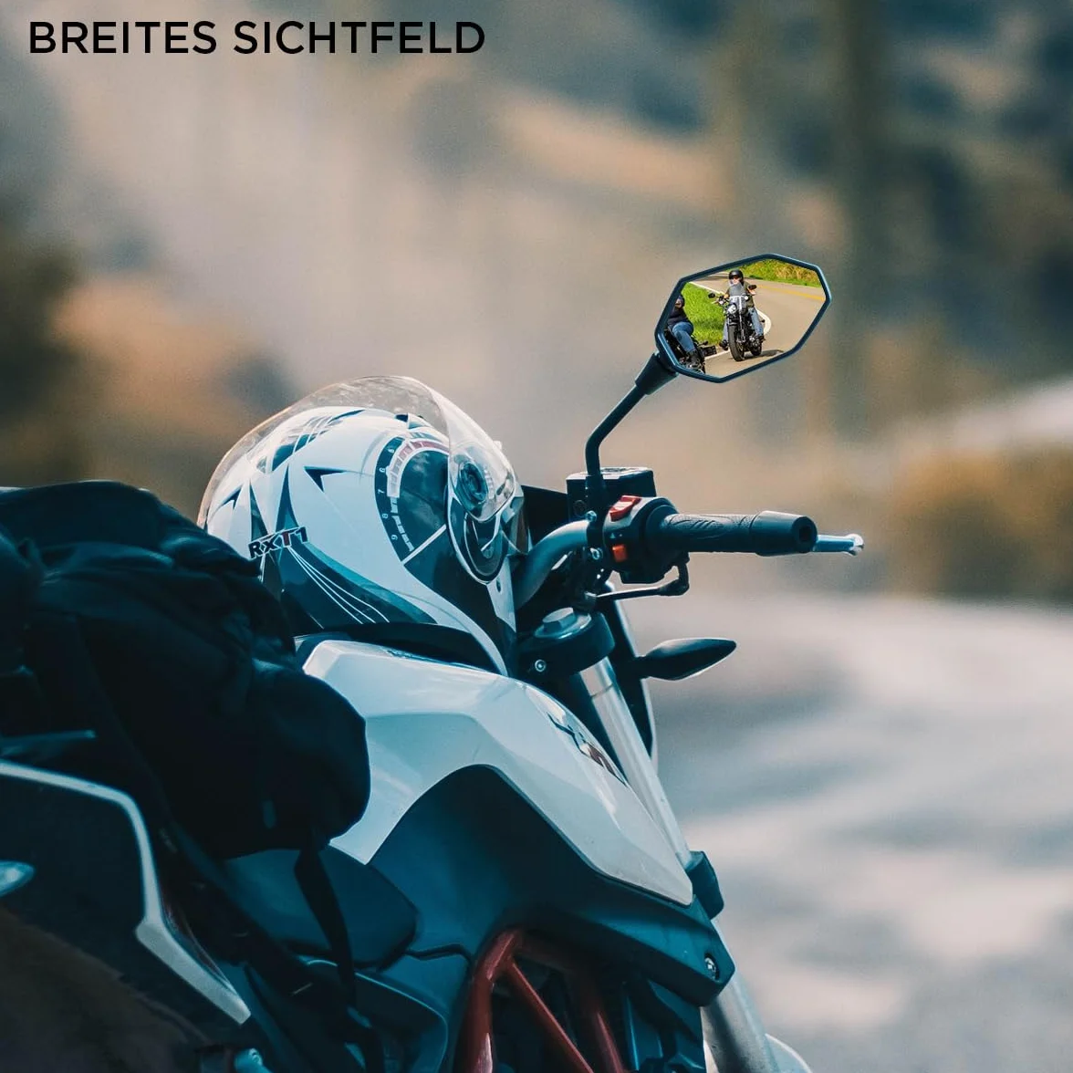 Evermotor Lusterka motocyklowe, z certyfikatem E, lusterka do motocykli, 360° lusterka do skuterów mobilnych, ze śrubami gwintowanymi M8 M10, lusterko do motocykla, skutera, ATV, motoroweru, 2 szt