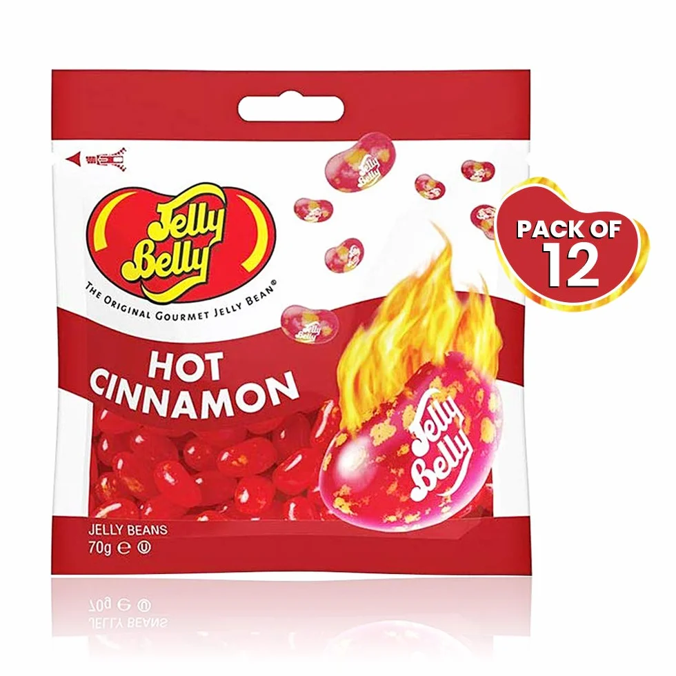 Jelly Belly Jelly Beans - bezglutenowe słodycze, bez nabiału i tłuszczu - smak gorącego cynamonu, prezenty żywnościowe dla dzieci, 70 g (12 sztuk)