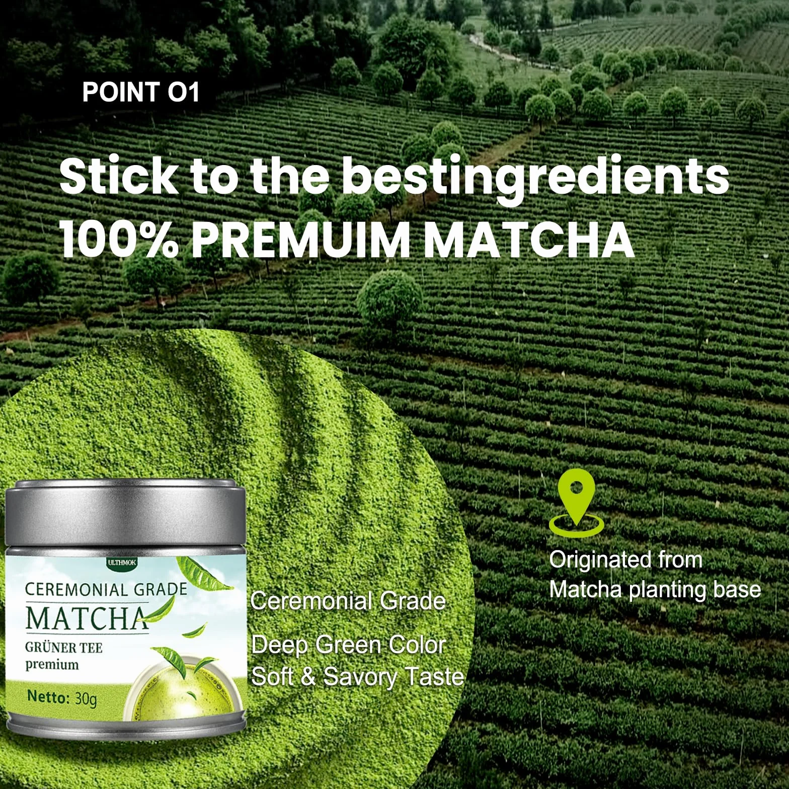 Matcha Premium w proszku 30g Zielona herbata Jade First Grade