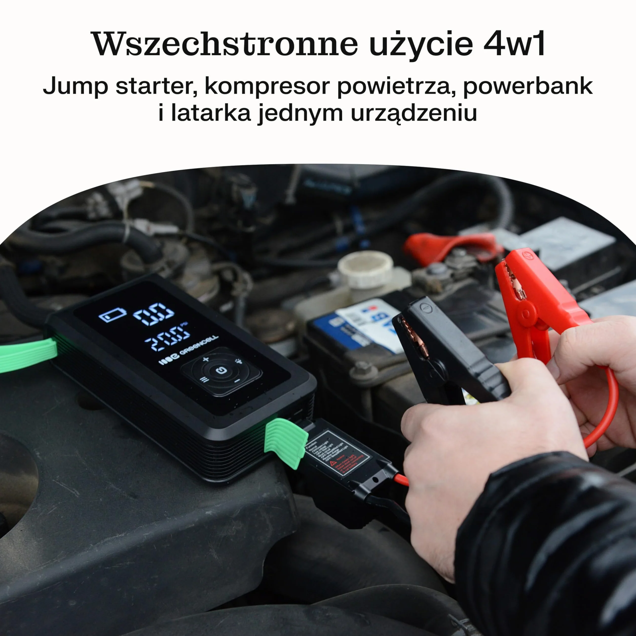 Green Cell PowerBoost Air Power Bank Jump Starter, 1000 A Car Jump Starter Starter, Power Bank z wyświetlaczem, USB-A i USB-C do szybkiego ładowania 8000mAh