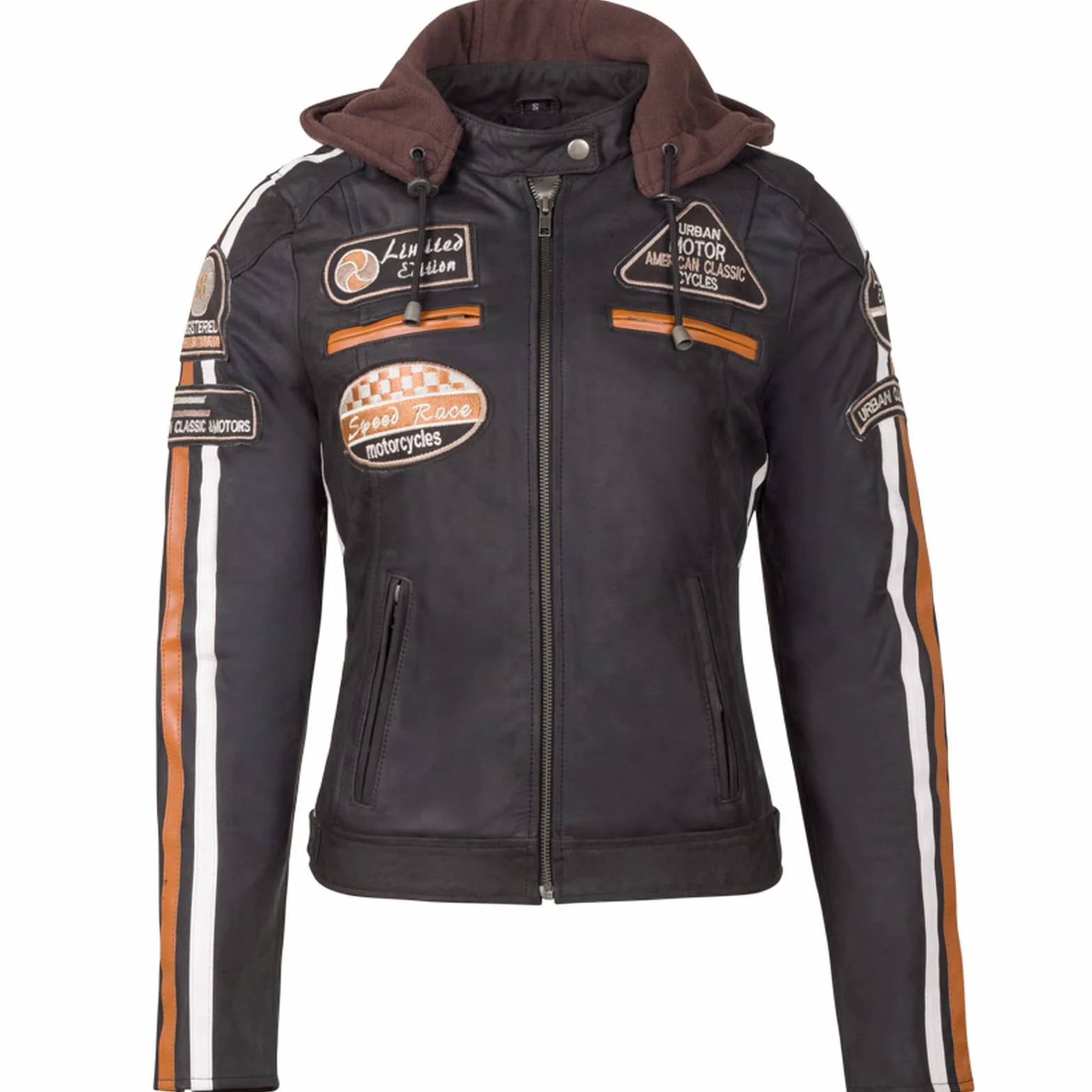 Urban Leather Damska kurtka motocyklowa Ur-170 z ochraniaczami, brązowa, L