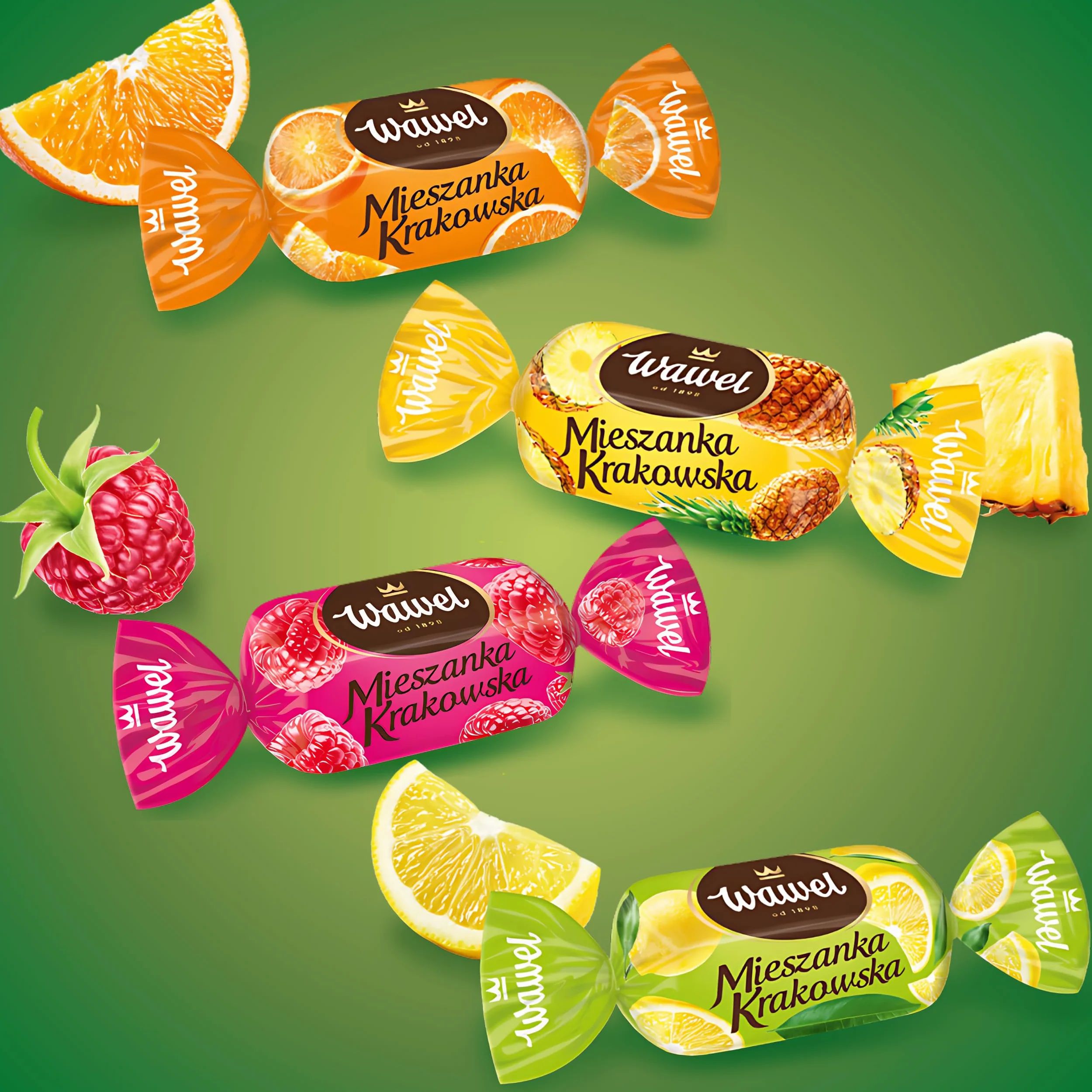 Wawel Galaretki w czekoladzie Mieszanka Krakowska cukierki z naturalnym sokiem owocowym 245g