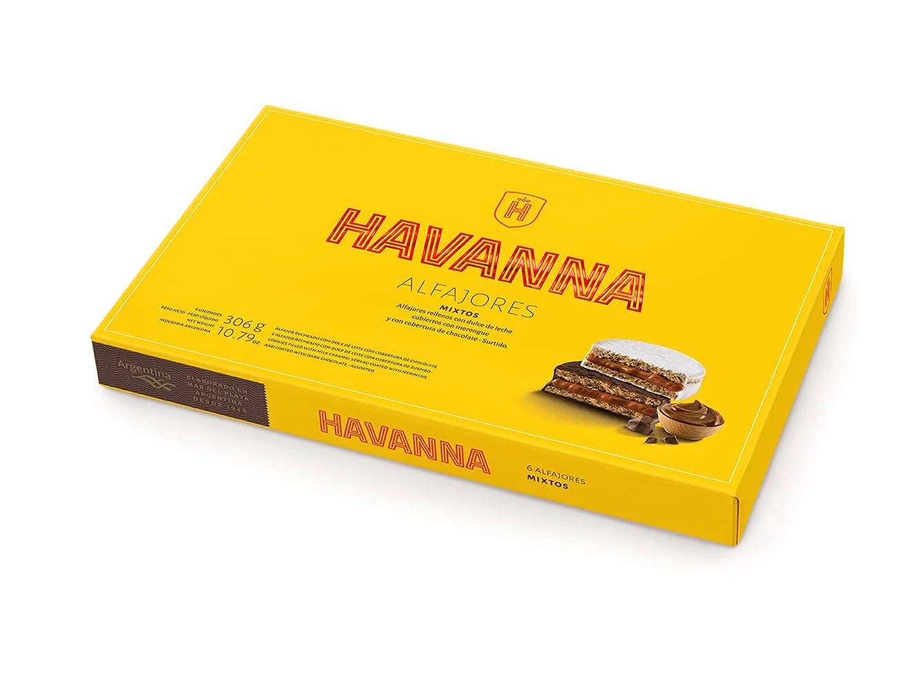 Havanna | Alfajores Mieszane z Czekoladą i Bezą | Ciastka z Nadzieniem z Dulce de Leche w Polewie | 6 sztuk | 306g