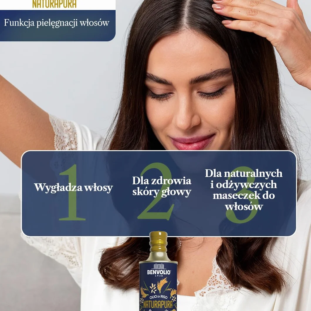 Benvolio 1938 Naturapura Naturalny Olej z Otrębów Ryżowych BEZ GMO 500 ml | Wysoki Punkt Dymienia, Chrupiące Smażenie, Lekkie Podsmażanie, Dania Orientalne | Regeneruje, Odżywia i Stymuluje Włosy