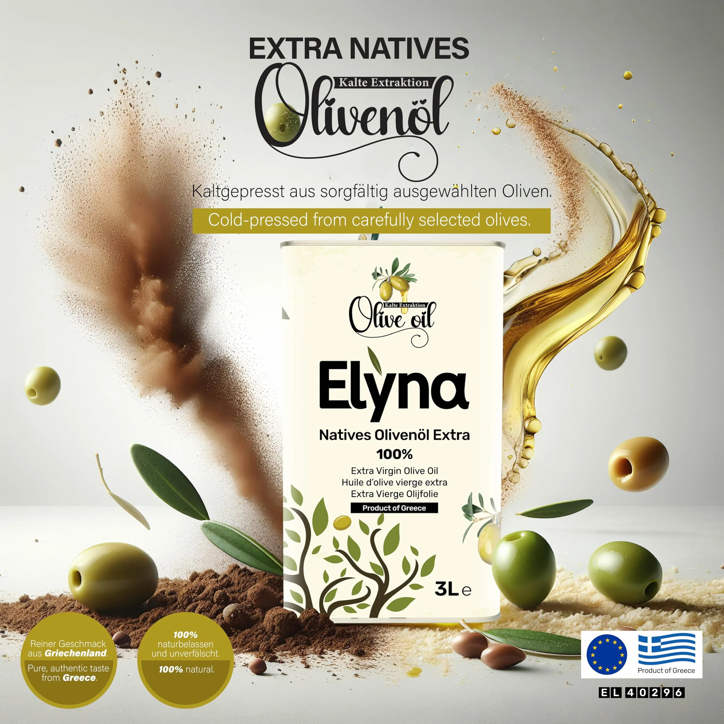Oliwa z Oliwek Extra Virgin Grecka Premium Tłoczona na Zimno 3 L