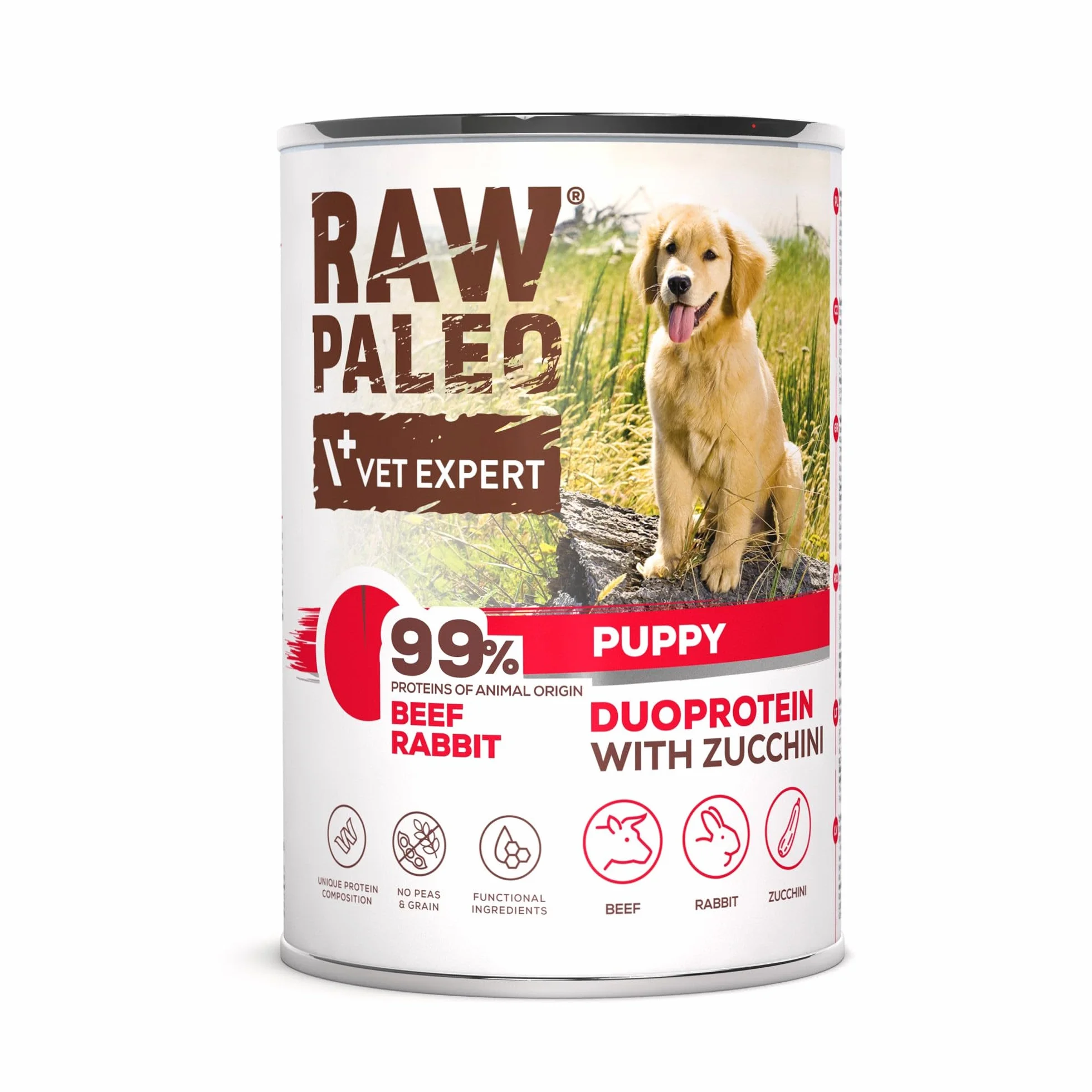 RAW PALEO BEEF&RABBIT PUPPY CAN - mokra karma dla szczeniąt duoproteina wołowina z królikiem puszka 400g