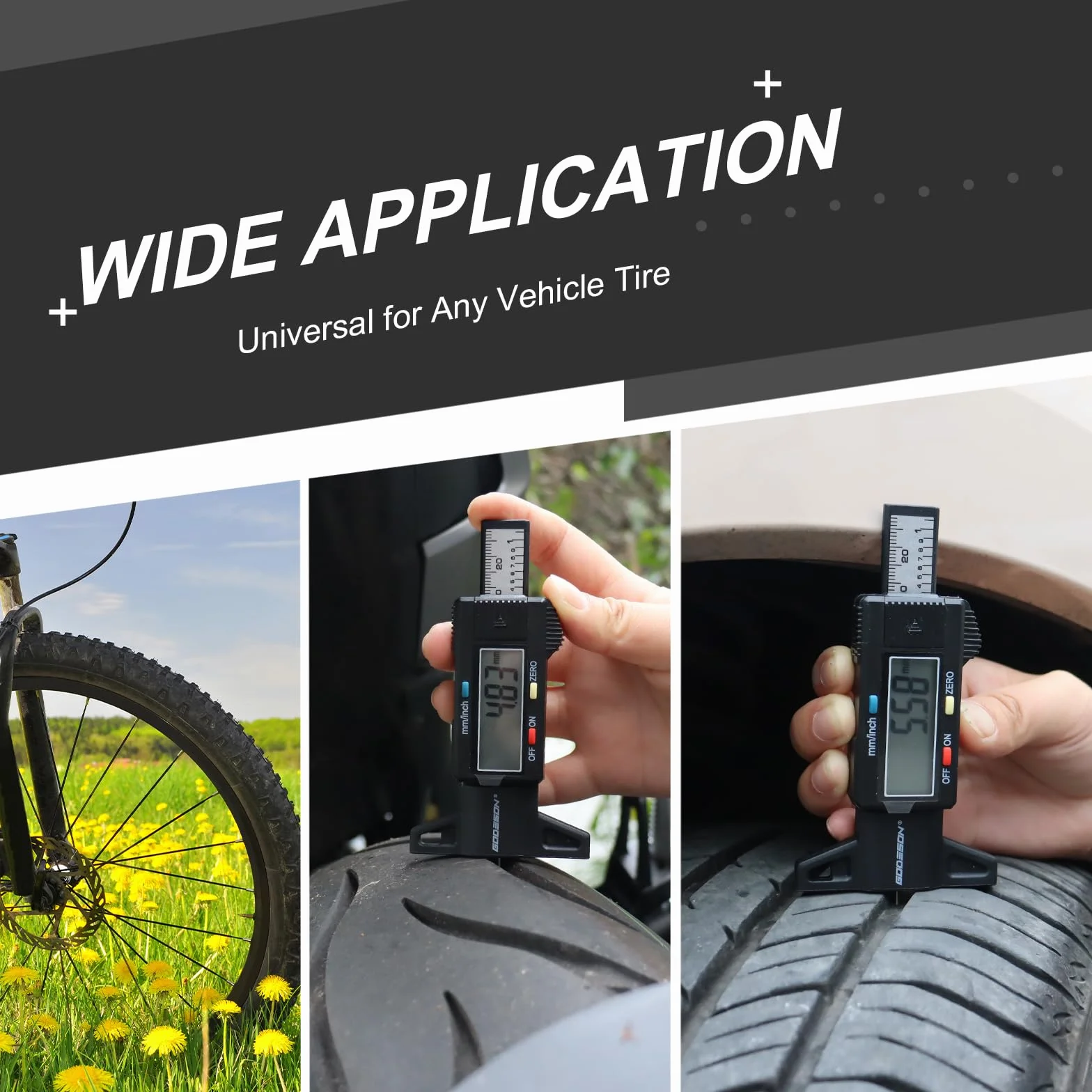 GODESON Cyfrowy Miernik Głębokości Bieżnika Opon 2 szt. – Profesjonalny Pomiar 0-25,4 mm z Dużym Wyświetlaczem LCD do Motocykli, Samochodów Osobowych i Ciężarówek (mm/cal)