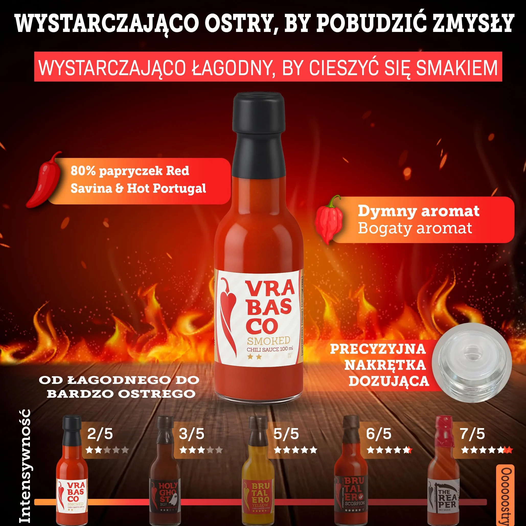 Vrabasco Smoked Sos Chili 100 ml – Fermentowany i Wędzony – 80% Papryczek z Chorwacji