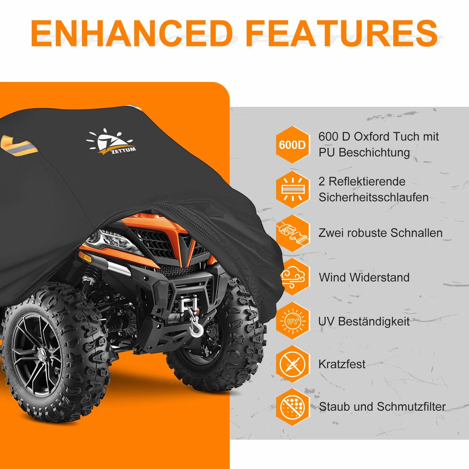 Zettum Pokrowiec Quad Cover ATV - 241 CM Pokrowiec na samochód ATV 600D PU Wytrzymały i wodoodporny, pokrowiec na pojazd zewnętrzny, do pojazdów Polaris, Honda (241 dł. x 121 szer. x 121 wys. CM)