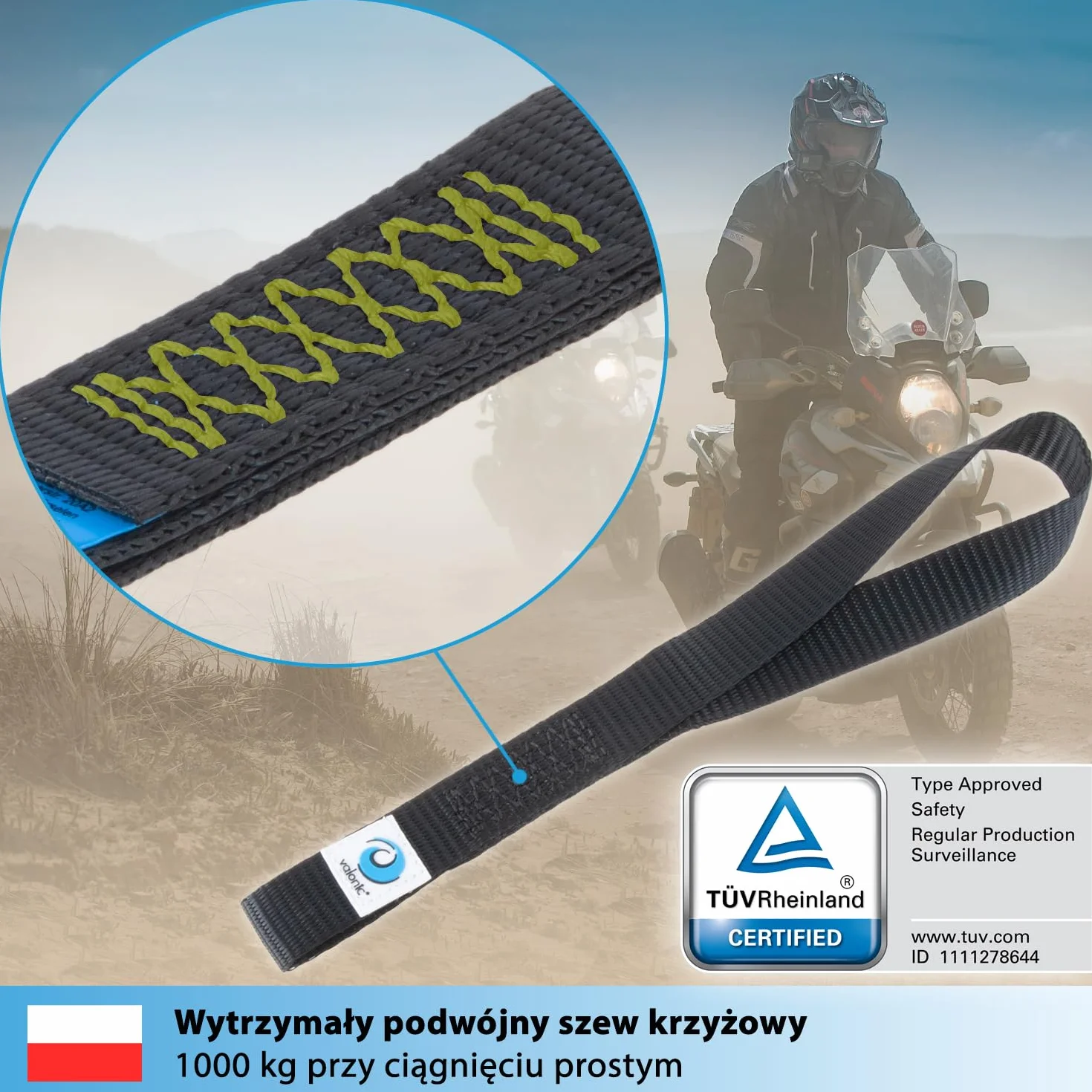 valonic Falcon - 4X Pętle mocujące, 30 cm, 25 mm, 1000 kg, TÜV Rheinl. Certyfikat EN 12195-2 - czarny, pętle pasów do transportu motocykli, pas mocujący, pasy mocujące, samochód, pętla mocująca