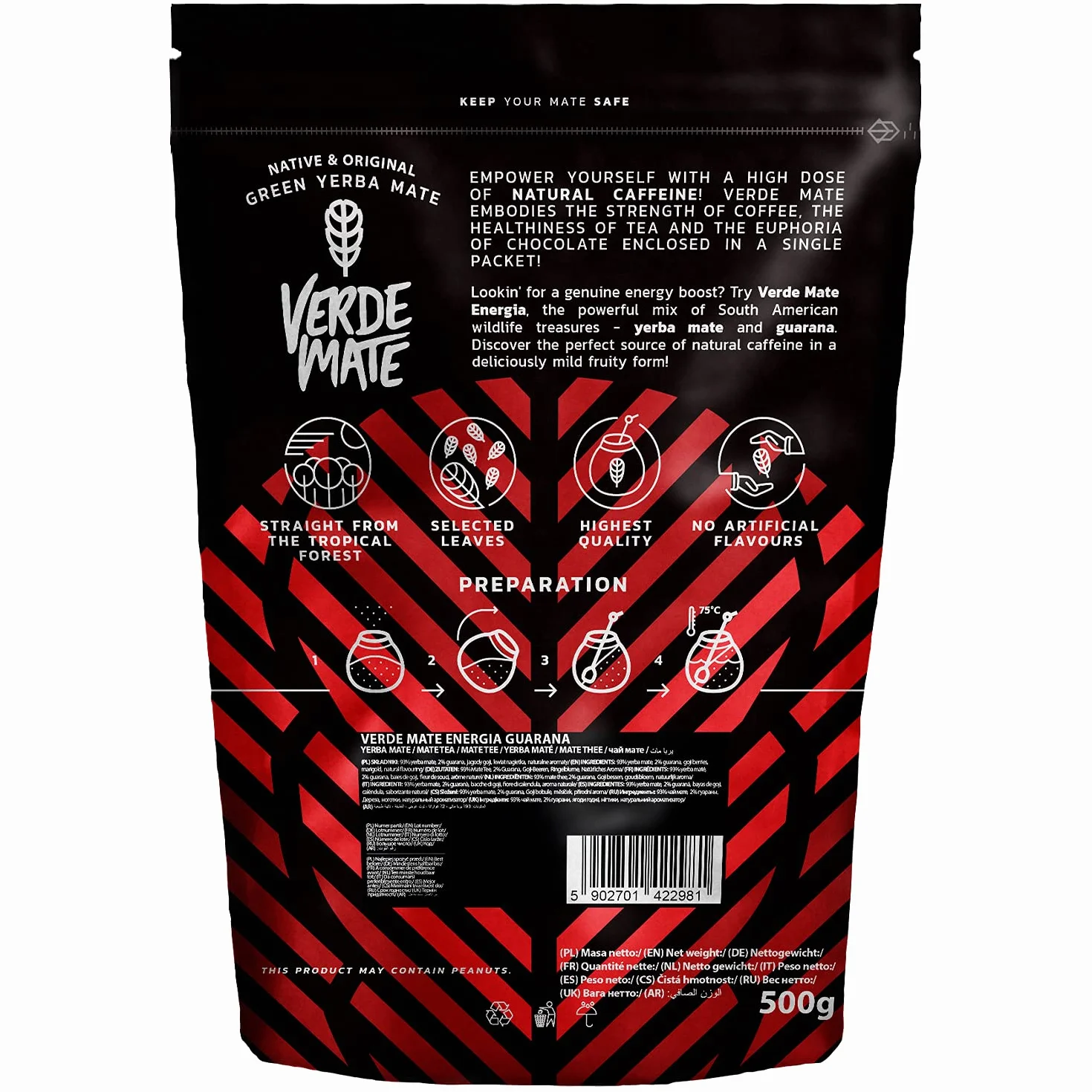 Verde Mate Green Energia Guarana | Pobudzająca owocowa yerba mate z guaraną | Łagodny smak | Naturalna kofeina | Herbata Yerba Mate z Brazylii | (500)