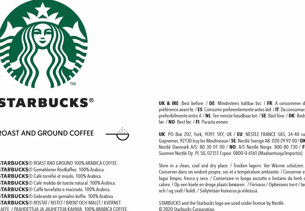 STARBUCKS Caffè Verona, Dark Roast, Kawa Mielona 200g (6 sztuk w zestawie)
