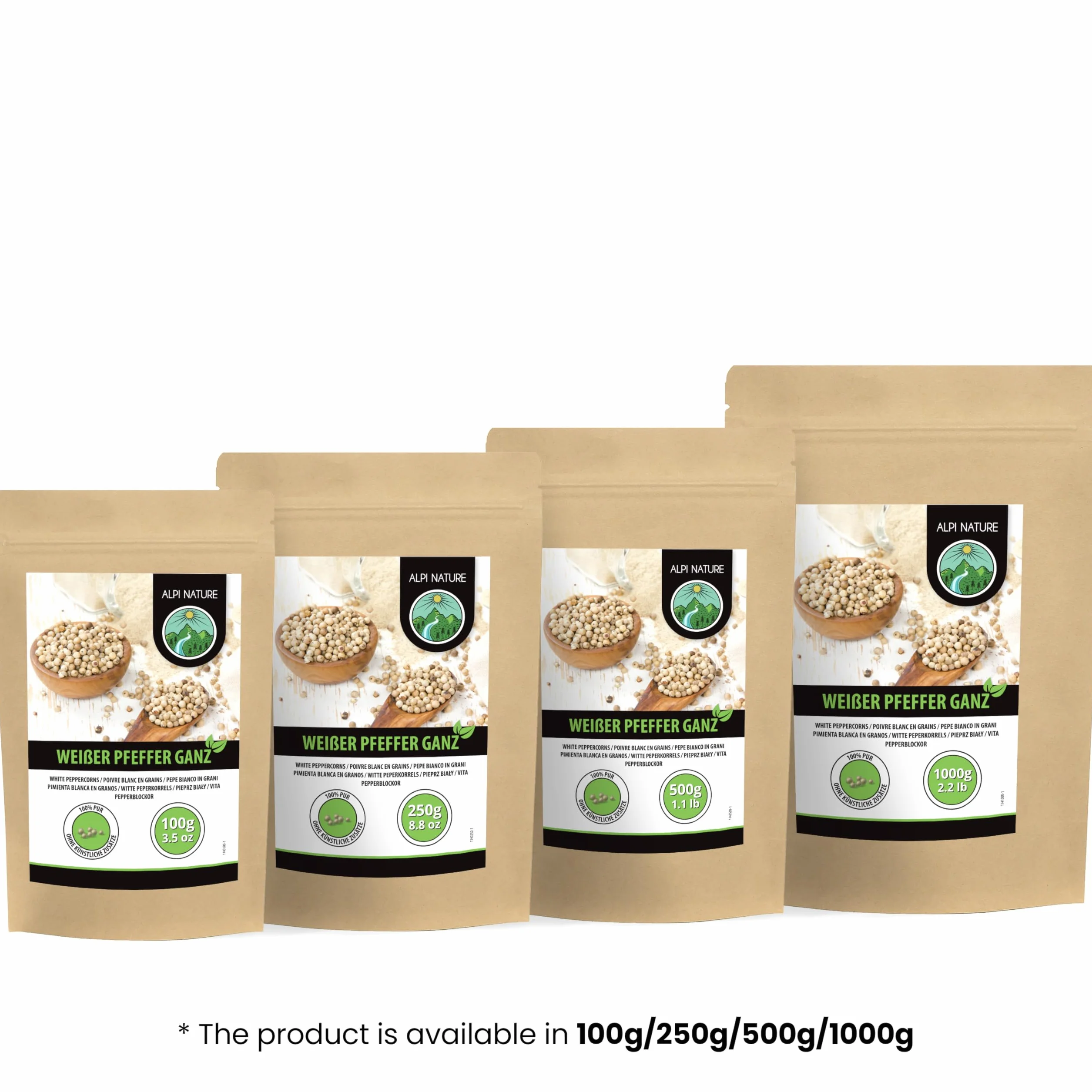 Pieprz biały (250 g), pieprz biały 100% naturalny, naturalny bez dodatków, wegański, biały pieprz