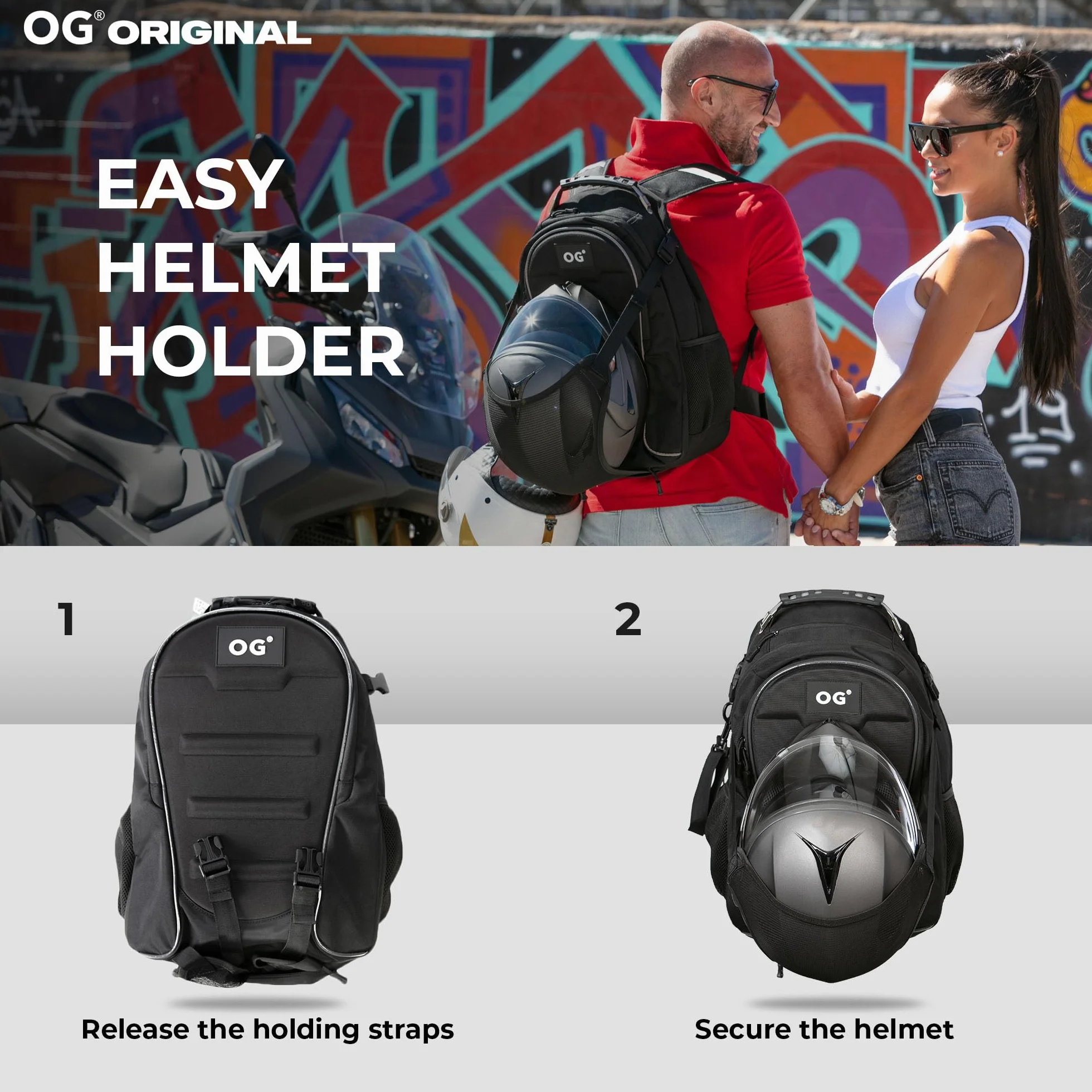 OG Original CityRunner Plecak motocyklowy, wodoodporny, rozszerzalny 30-35L, torba na kask, pasek na kask, du?a pojemno??, przeno?ny, odblaskowy, USB