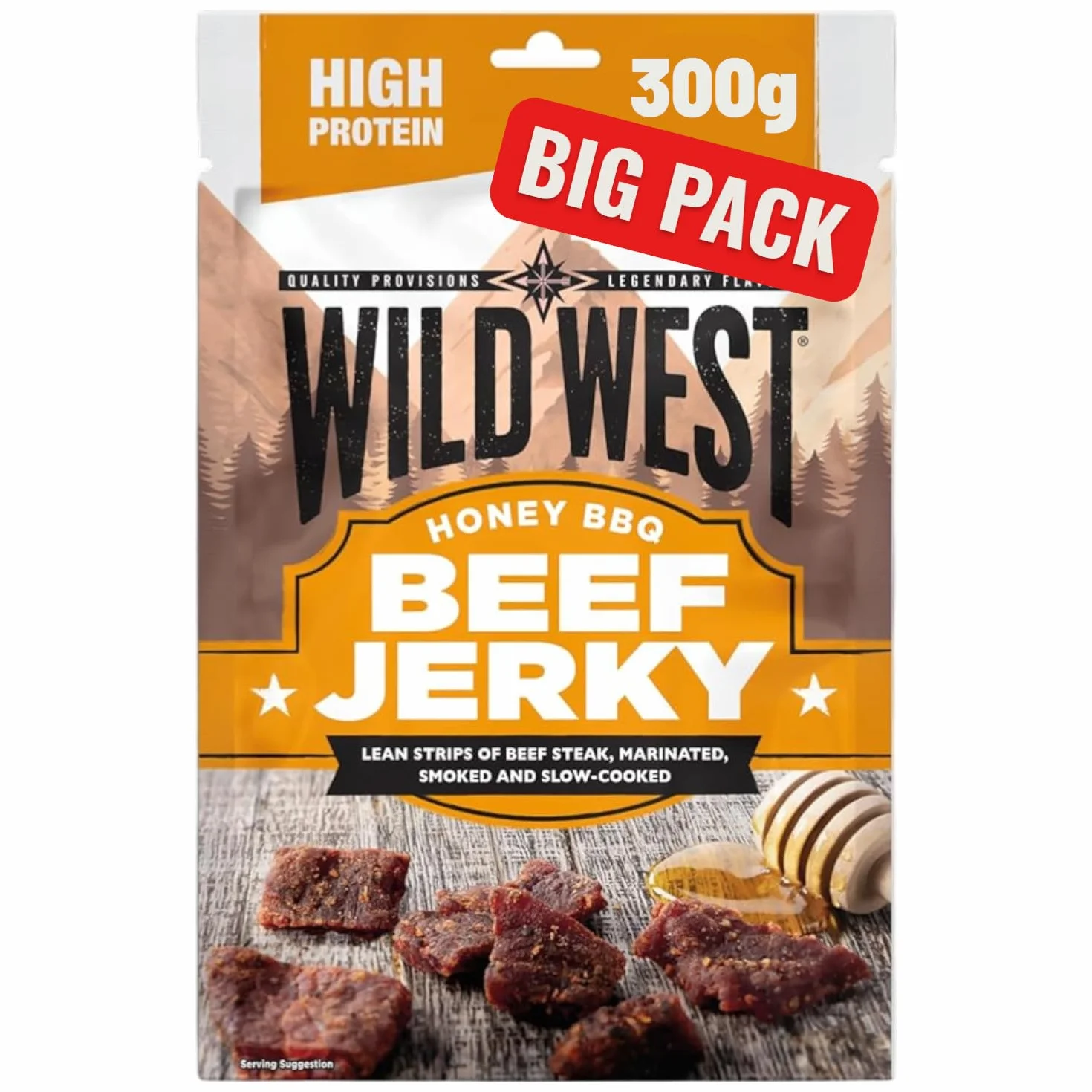 Wild West Beef Jerky 300 g BBQ z miodem suszona wołowina wysokobiałkowa przekąska proteinowa