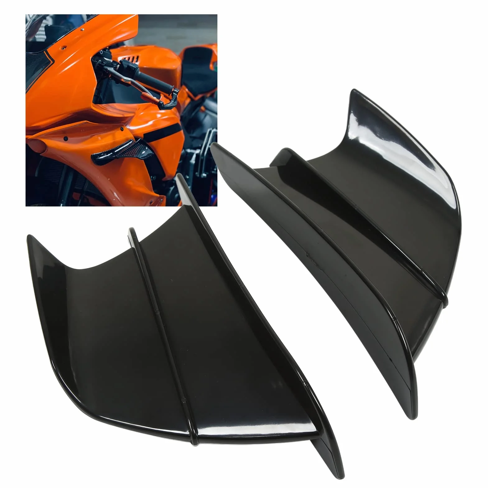 Skrzydło Aerodynamiczne KIMISS, Spojler Boczny Motocykla Owiewka Przednia Skrzydła Aerodynamiczne Skrzydła dla NINJA400 NINJA250 Z900 Z1000(Czarny błyszczący)