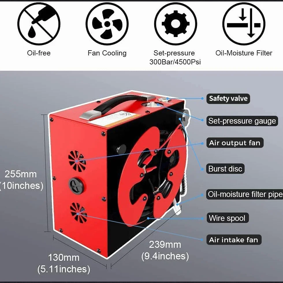 GX PUMP CS3 Sprężarka powietrza PCP, kompresor pcp, automatyczne wyłączanie, bez oleju, wbudowany filtr separatora wody i oleju, 4500 Psi /30Mpa