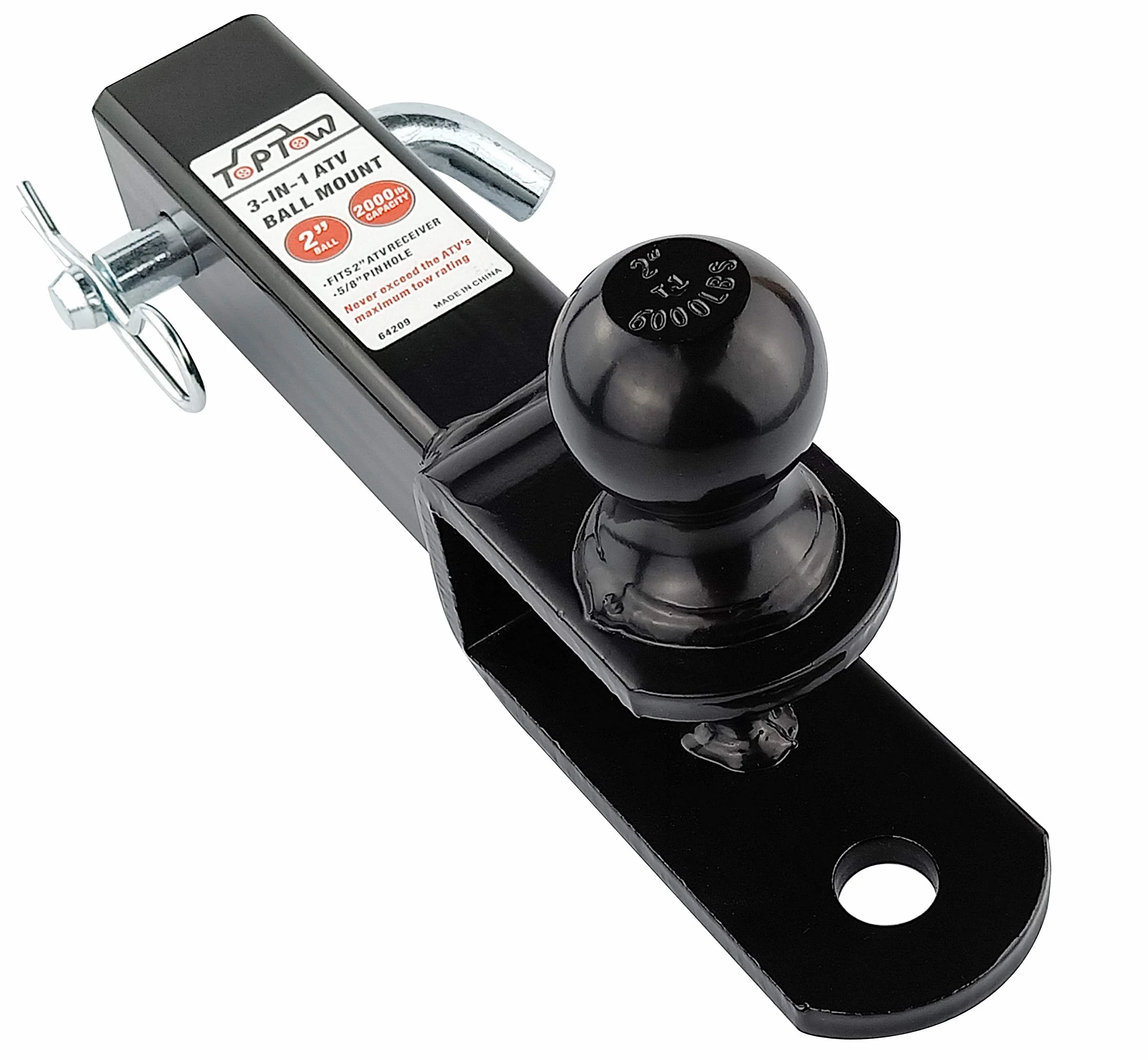 TOPTOW Zaczepy kulowe haka holowniczego ATV/UTV, kula 5 cm, połączenie stworzeniowe, pasuje do gniazda haka 5 cm