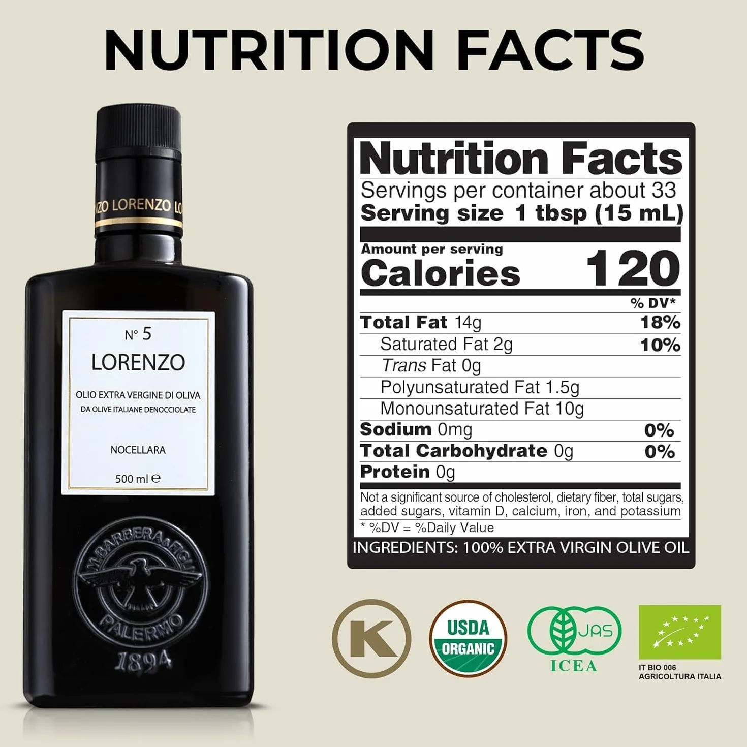 Barbera Lorenzo nr 5 Oliwa z oliwek extra virgin, 500 ml | Tłoczona na zimno sycylijska oliwa EVOO | Smaczny i delikatny smak oliwek Nocellara del Belice | Świeżo zebrane oliwy importowane z Włoch