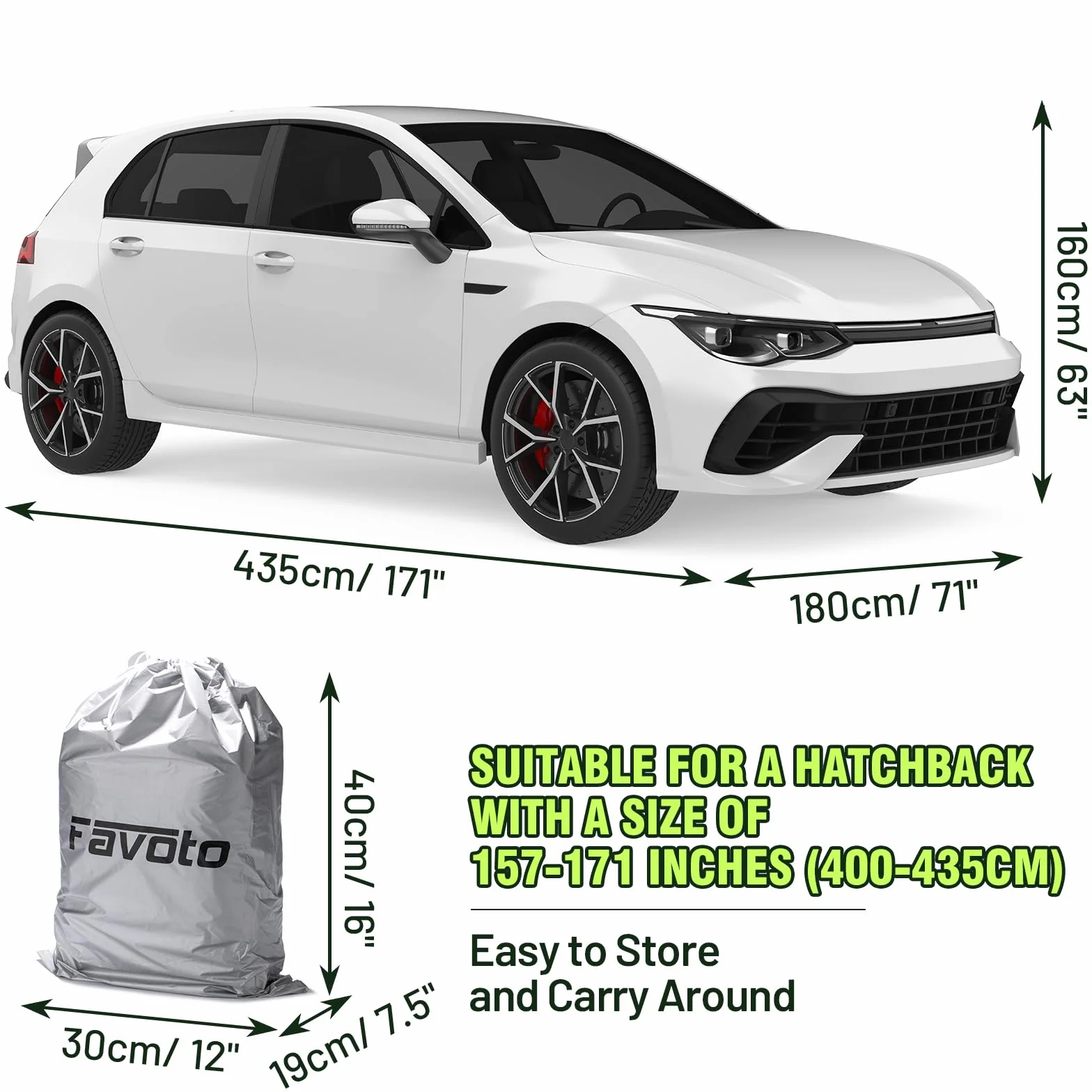 Favoto pokrowiec na samochód pełny garaż pokrowiec na samochód pyłoszczelny wodoodporny pokrowiec na samochód plandeka na zimę i lato na 400cm-435cm samochód hatchback 2.5kg
