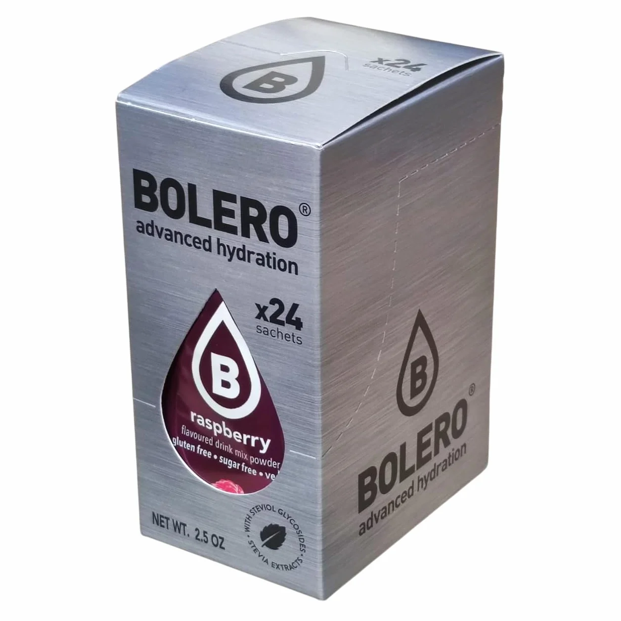 Bolero RASPBERRY 24x3g | Proszek do napojów bez cukru, słodzony stewią + witamina C | odpowiedni dla dzieci, sportowców i diabetyków | bezglutenowy i przyjazny dla wegan
