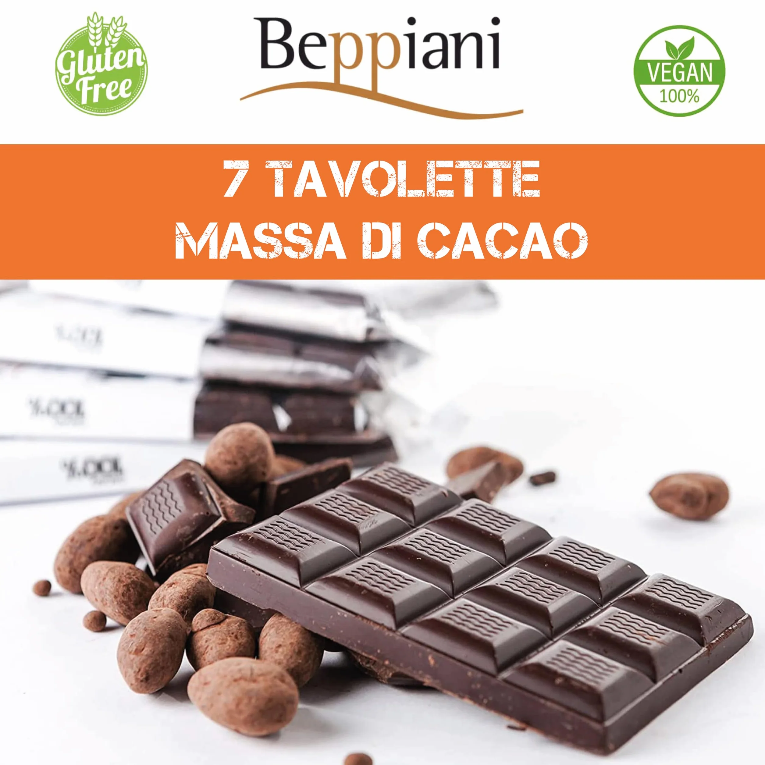 Beppiani 100% masa kakaowa, ręcznie robiona czekolada, wegańska, bez cukru, bogata w przeciwutleniacze, do zrównoważonej diety – Made in Italy zestaw (7 stołów klasycznych)