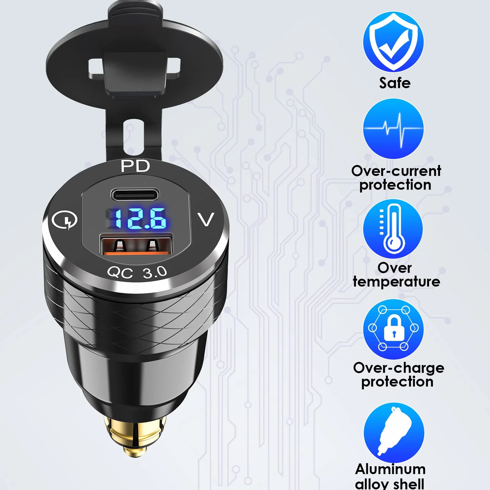 Adapter USB Din Hella do BMW USB C PD 30 W ładowarka 12 V wodoszczelna QC3.0 z woltomierzem LED
