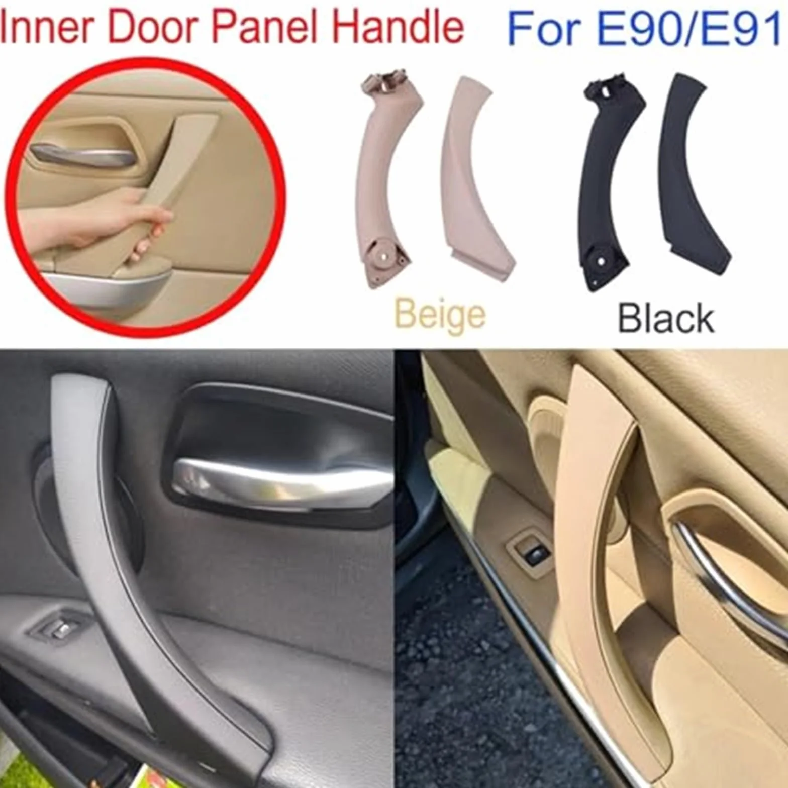 Panel klamki drzwi wewnętrznych, dla BMW, E90 E91, dla BMW, serii 3 Sedan Osłona osłony uchwytu Czarny Beżowy 51417230849 51416971289 51416971291 Uchwyt do wnętrza samochodu(Black-2pcs-Left)