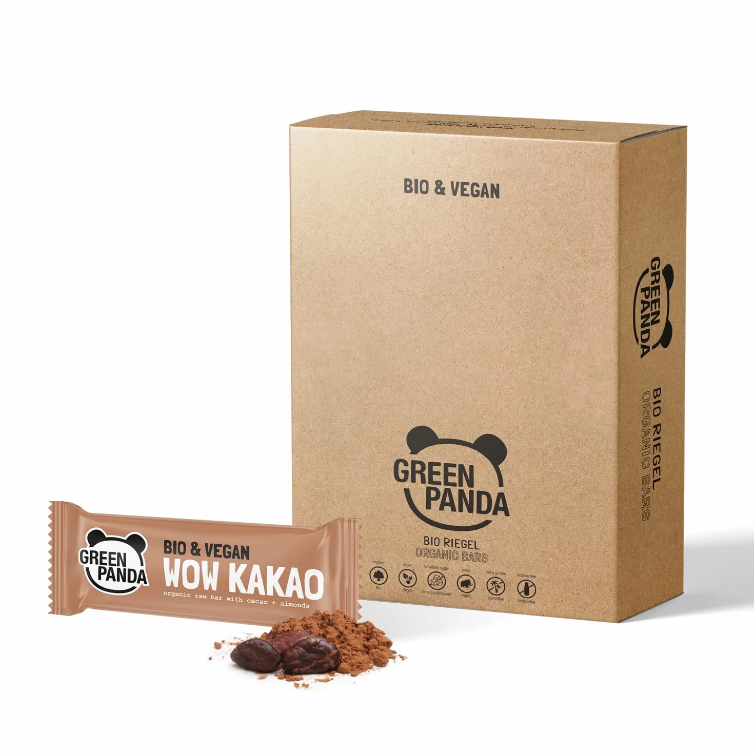GREEN PANDA Wegańskie kakao batonik orzechowy bez dodatku cukru 100% ekologiczne 12 x 30 g