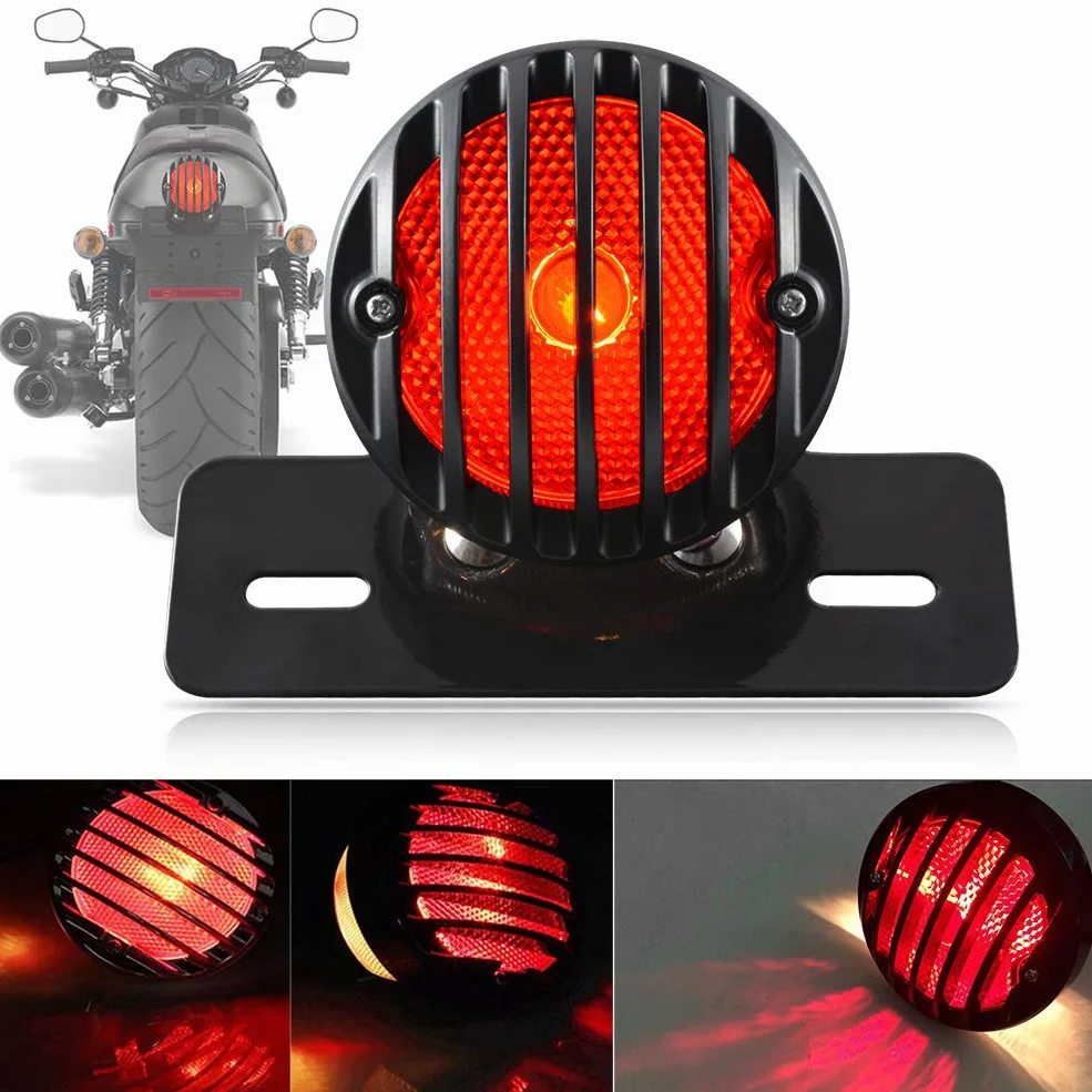 KATUR 1 szt. Motofans czarne okrągłe metalowe tylne światło hamowania motocykla do Harley Bobber Chopper Custom April IA Mana