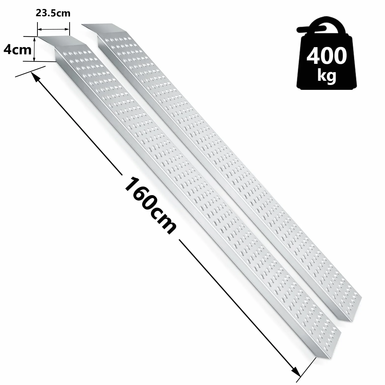 Rampa najazdowa 400 kg, szyna załadunkowa ze stali ocynkowanej, antypoślizgowa, długość 160 cm, 2 sztuki