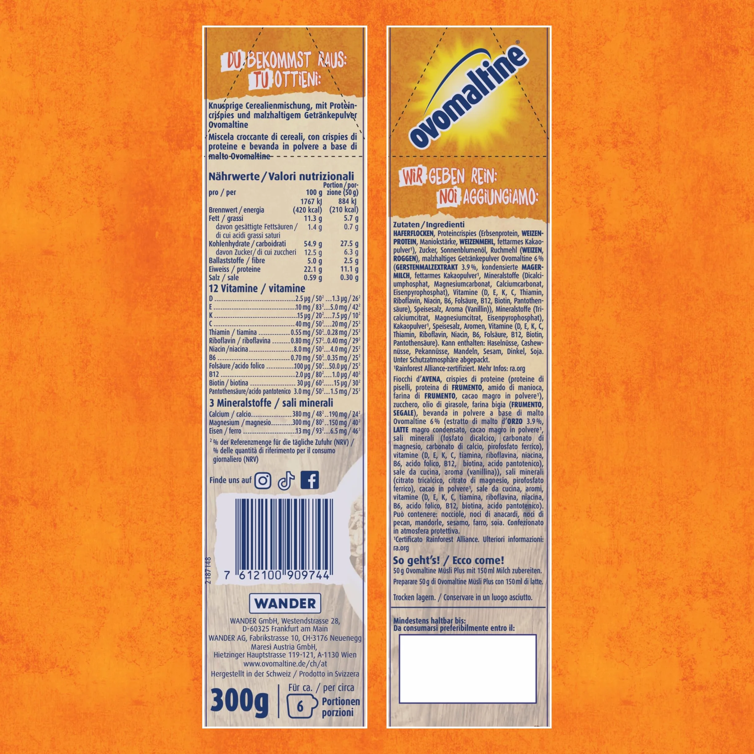 Ovomaltine Crunchy Protein Müsli Plus – chrupiące z płatkami owsianymi, 22% białka, 1 x 300 g