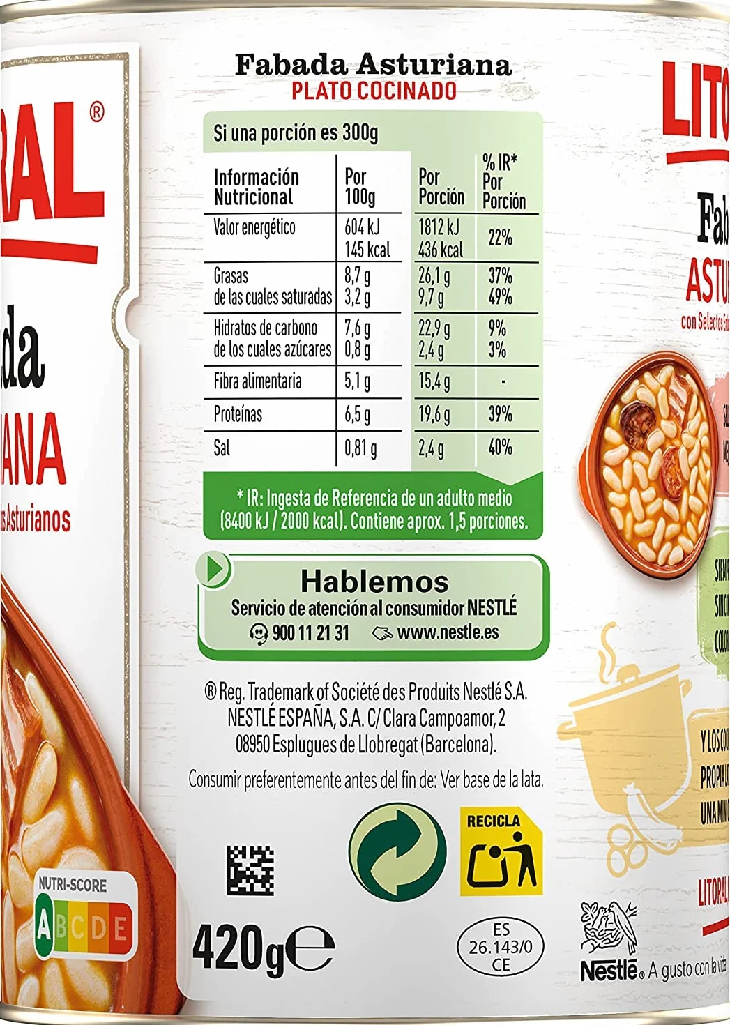 6 x 435 g Litoral Fabada Asturiana, 100% naturalny