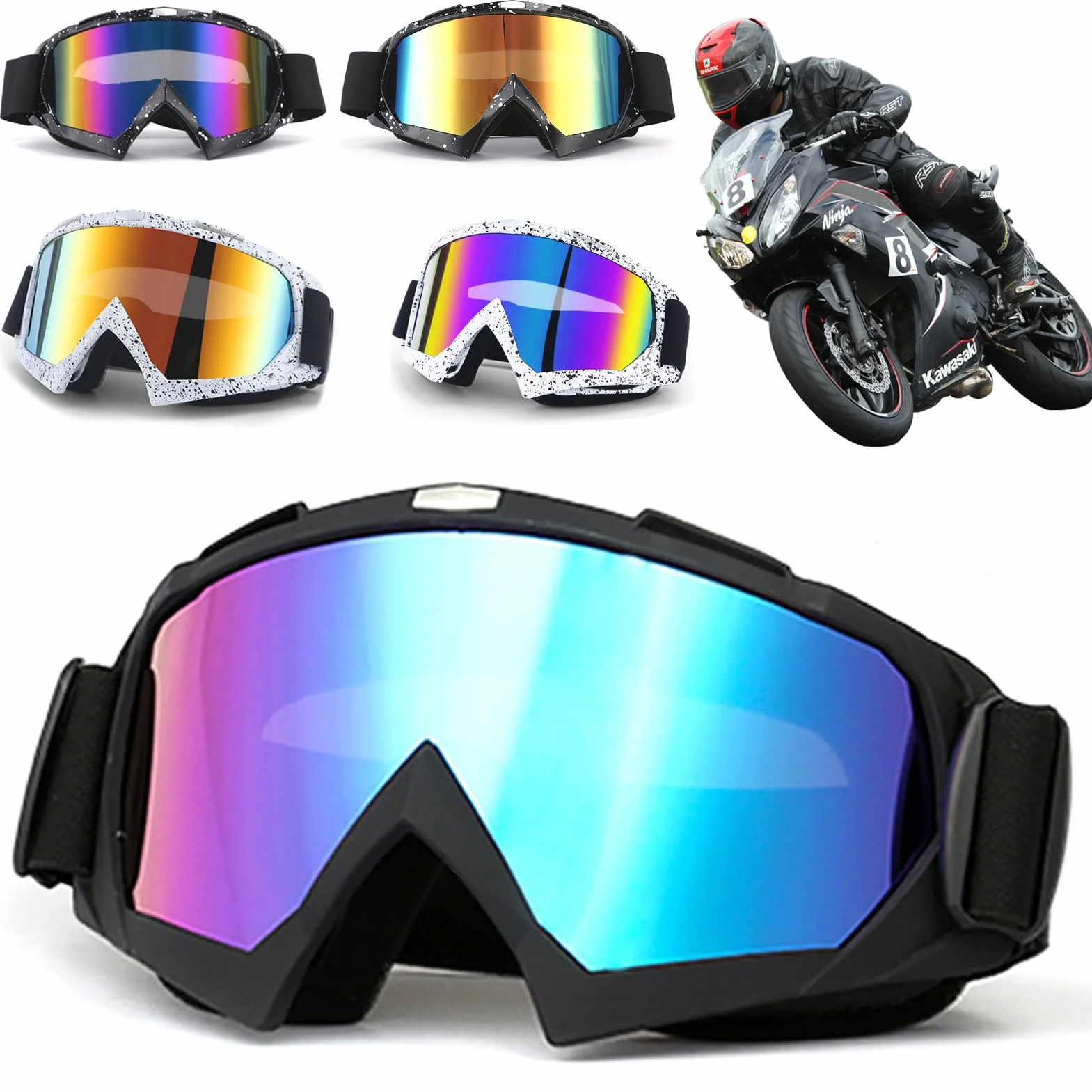 DONGZQAN Gogle motocyklowe dla osób noszących okulary, okulary motocrossowe, do kasku, akcesoria do motocrossu, dla mężczyzn i kobiet, młodzieżowe dopasowanie do okularów, UV400, wiatroszczelne