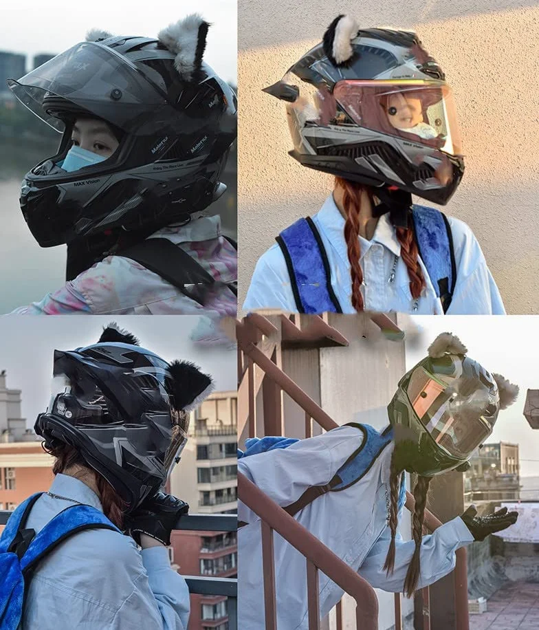 Dekoracja na kask motocyklowy, 2 sztuki, uszy na kask motocyklowy + ogon, dekoracja słodkiego pluszu w kształcie kociego ucha, dekoracja, naklejka na kask motocyklowy