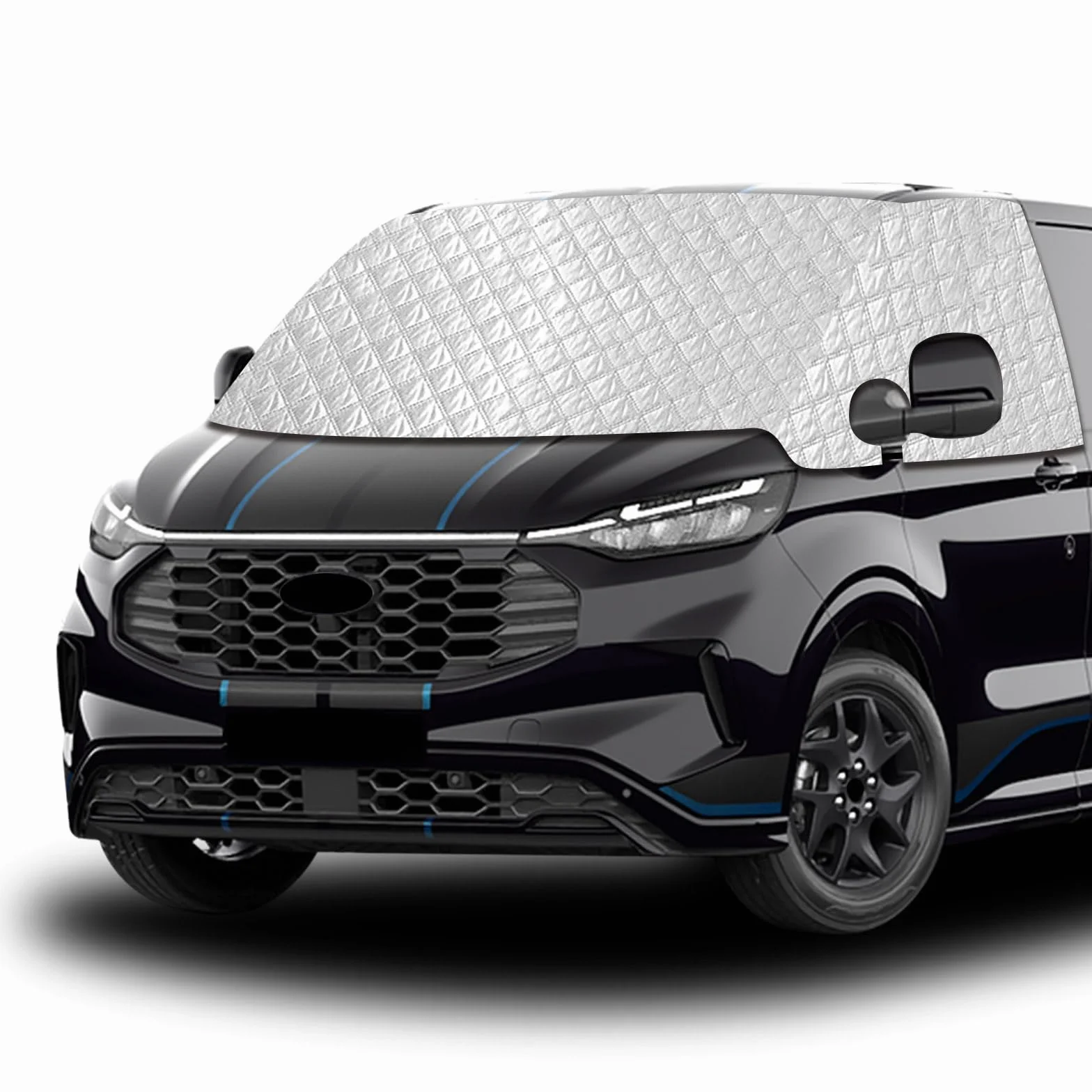 Osłona przedniej szyby kompatybilna z VW Transporter (2024-2026) | Ford Transit Custom & Tourneo Custom (2023-2026) | ochrona przed słońcem i mrozem na 4 pory roku | termiczna ochrona przed wysoką