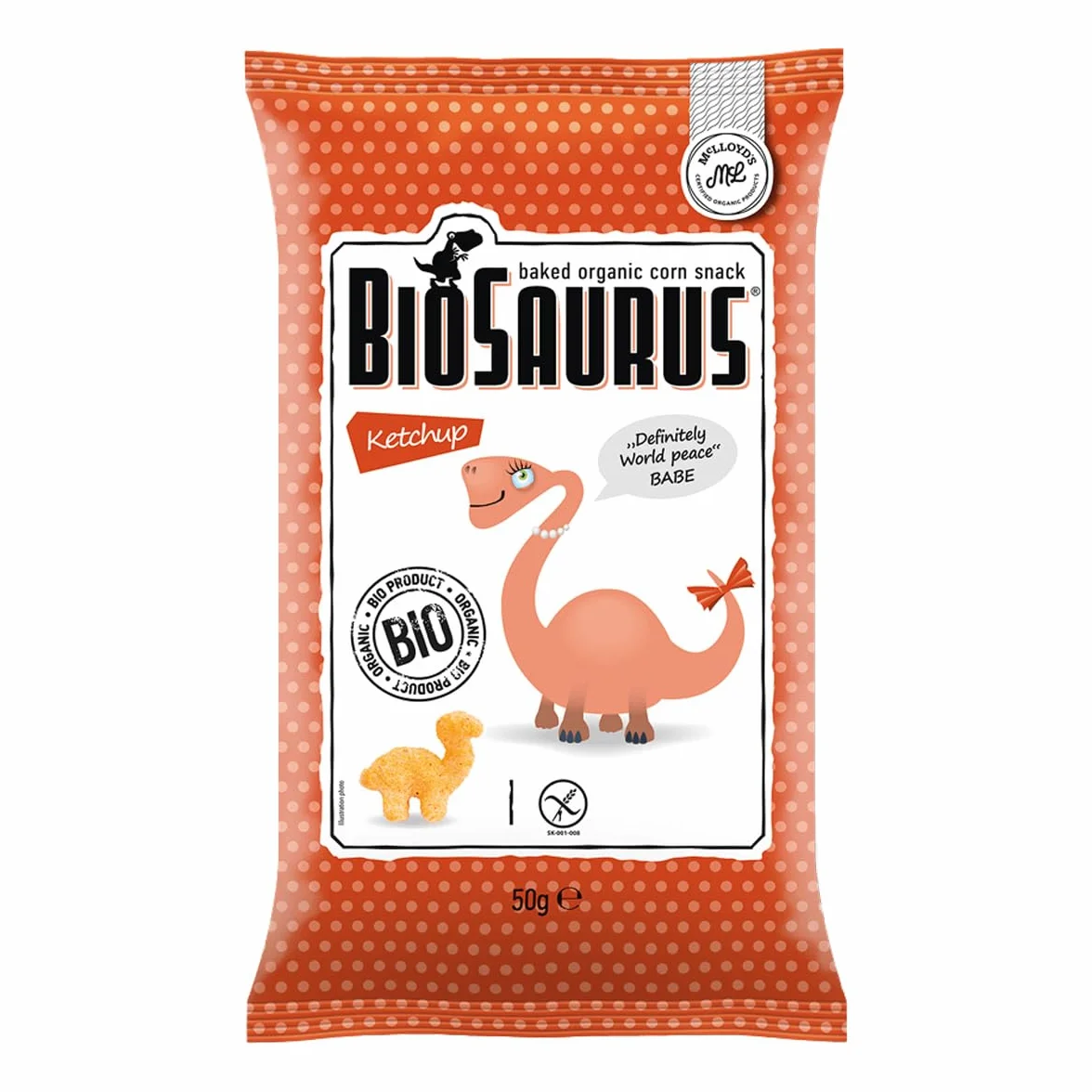 Biosaurus Bio przekąska z kukurydzy ketchup "Babe", bezglutenowa, 50 g