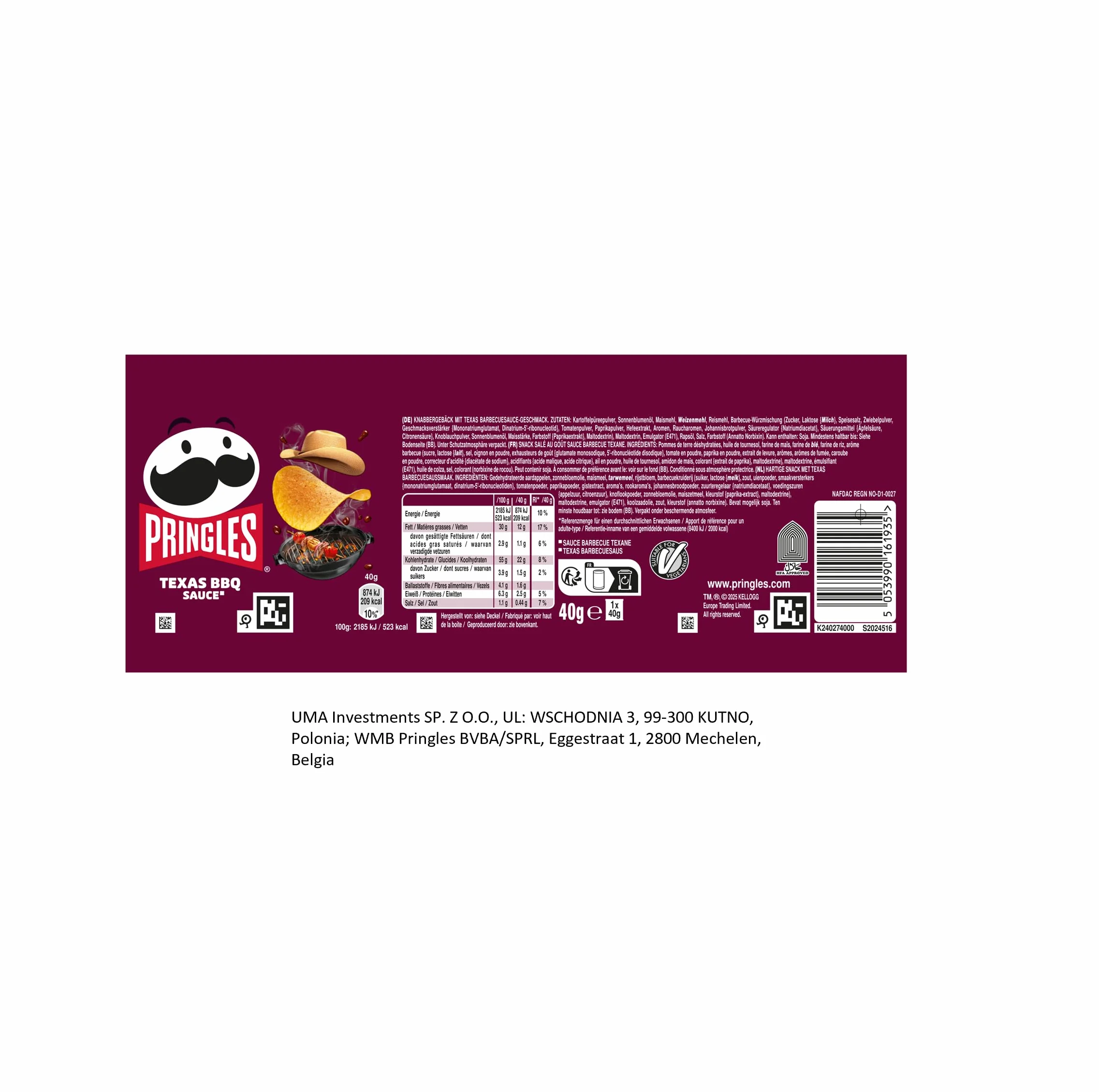 Pringles Texas BBQ Chipsy ziemniaczane 40 g opakowanie 12 sztuk