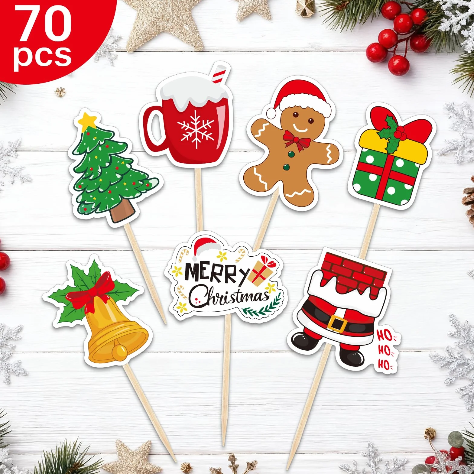 NACHLYNN 70 szt. toppery na babeczki świąteczne dekoracje ciasto