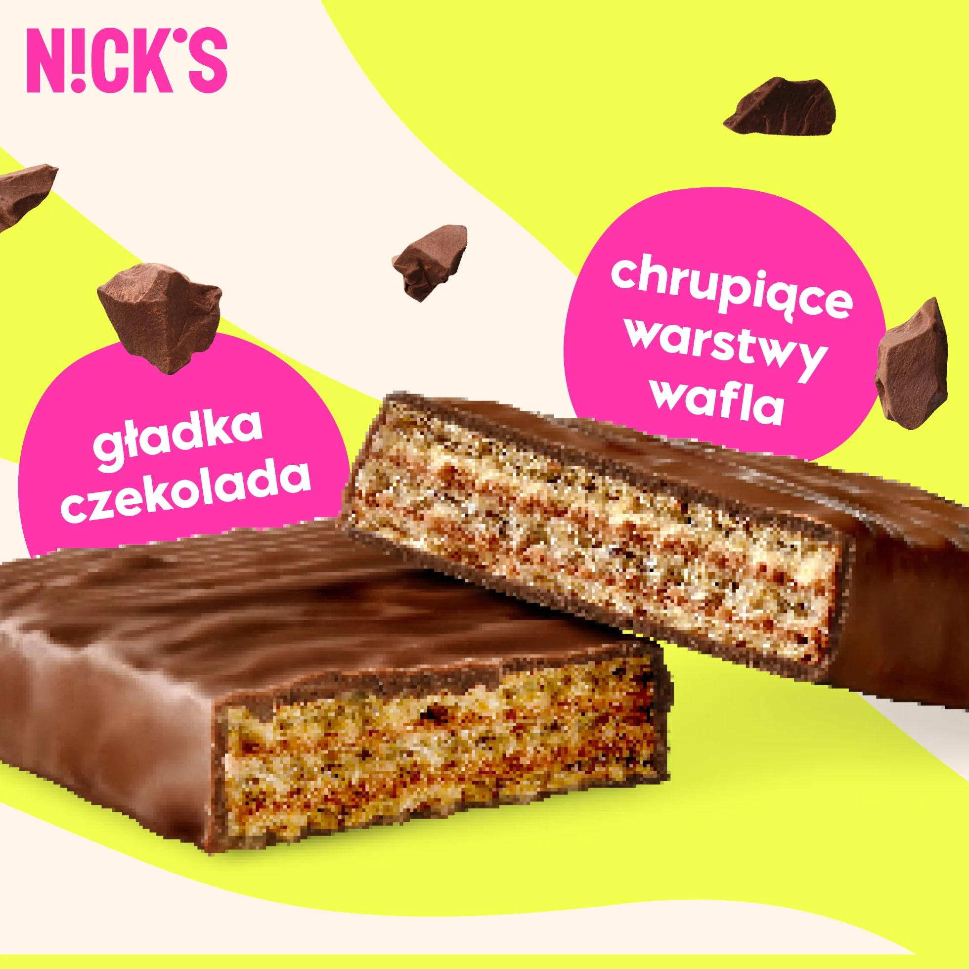 NICKS Chocolate Wafer Batony Czekoladowe Niskowęglowodanowe Bez Dodatku Cukru Bezglutenowe 9x35g