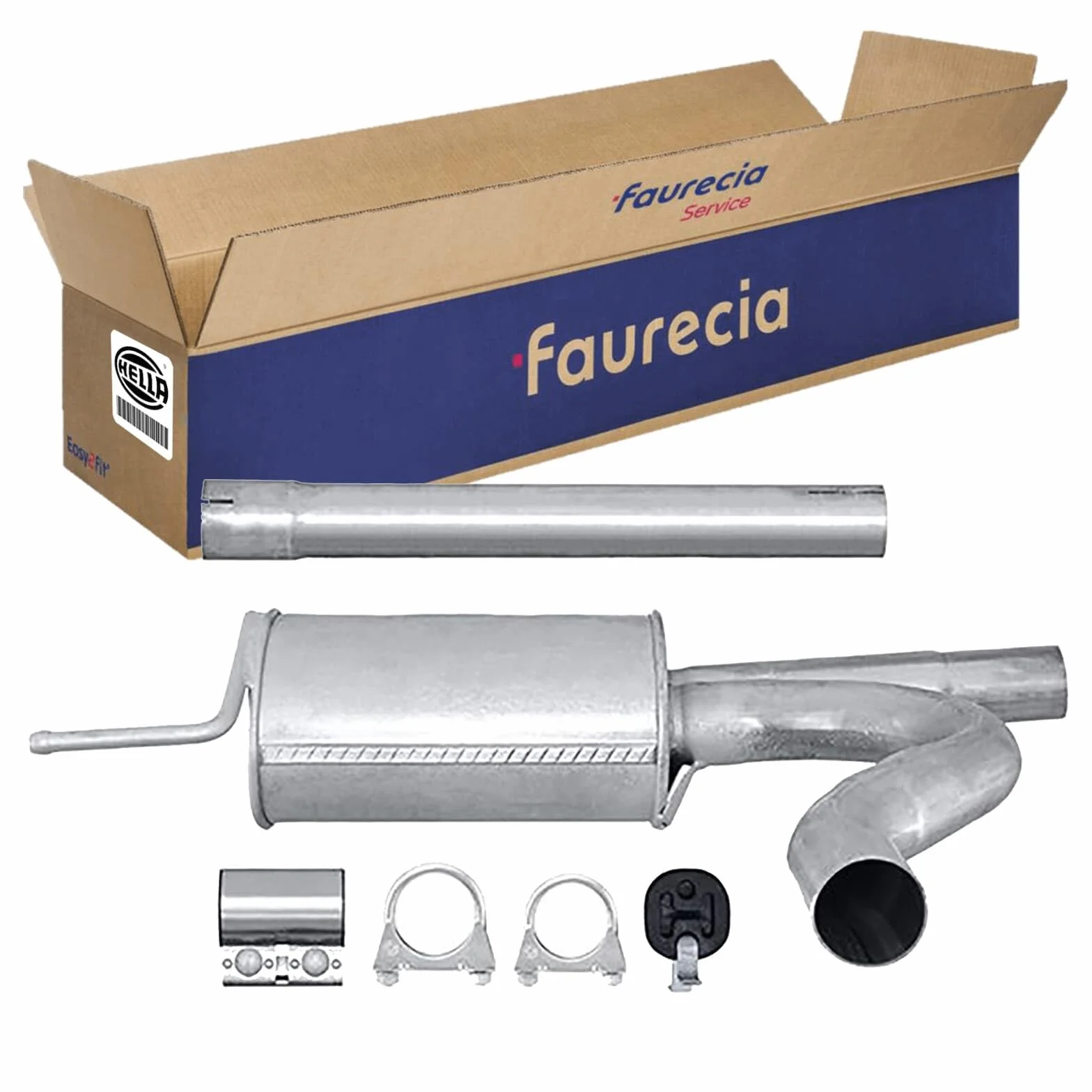HELLA 8LB 366 020-021 Tłumik przedni - Easy2Fit® Kit - z przodu - dwuczęściowy - Komplet z elementami do montażu - dla m. in. AUDI A4 B5