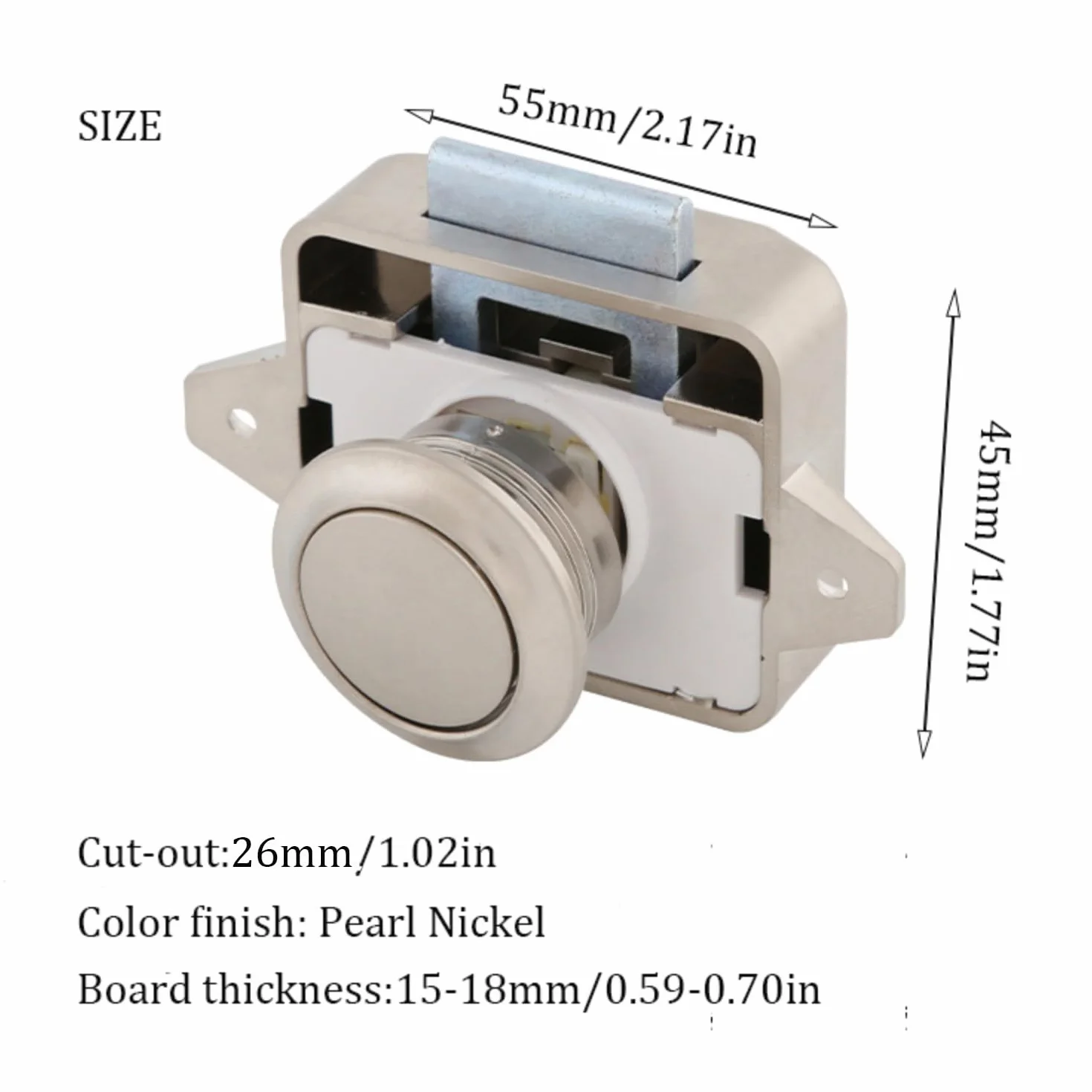 Zamki do szaf bez klucza z dużym przyciskiem, ABS RV Cabinet Catch, do kamperów, przyczep kempingowych, jachtów, łodzi (nikiel perłowy, 10 sztuk)
