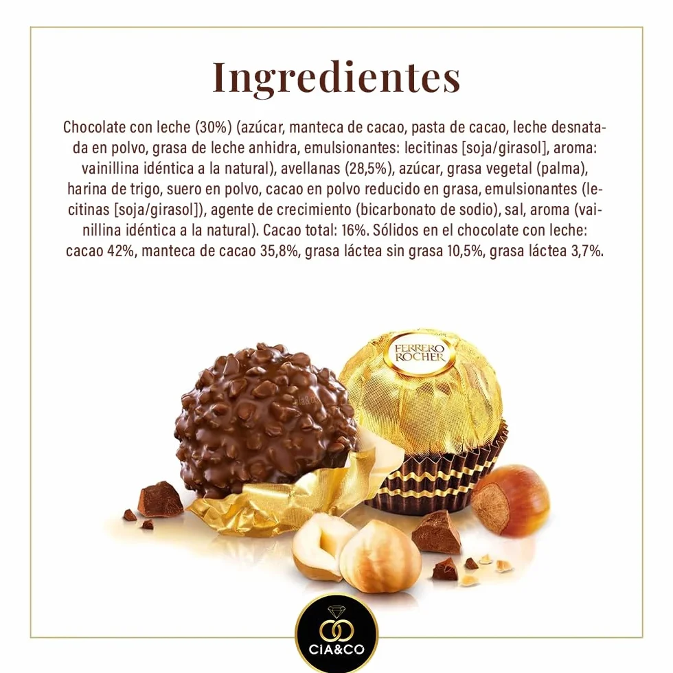 Zestaw 42 Pralin Ferrero Rocher 525 g + Personalizowana Kartka Cía&Co · Edycja Specjalna na Prezent · Praliny z Czekoladą i Orzechem Laskowym · Upominek Premium na Boże Narodzenie