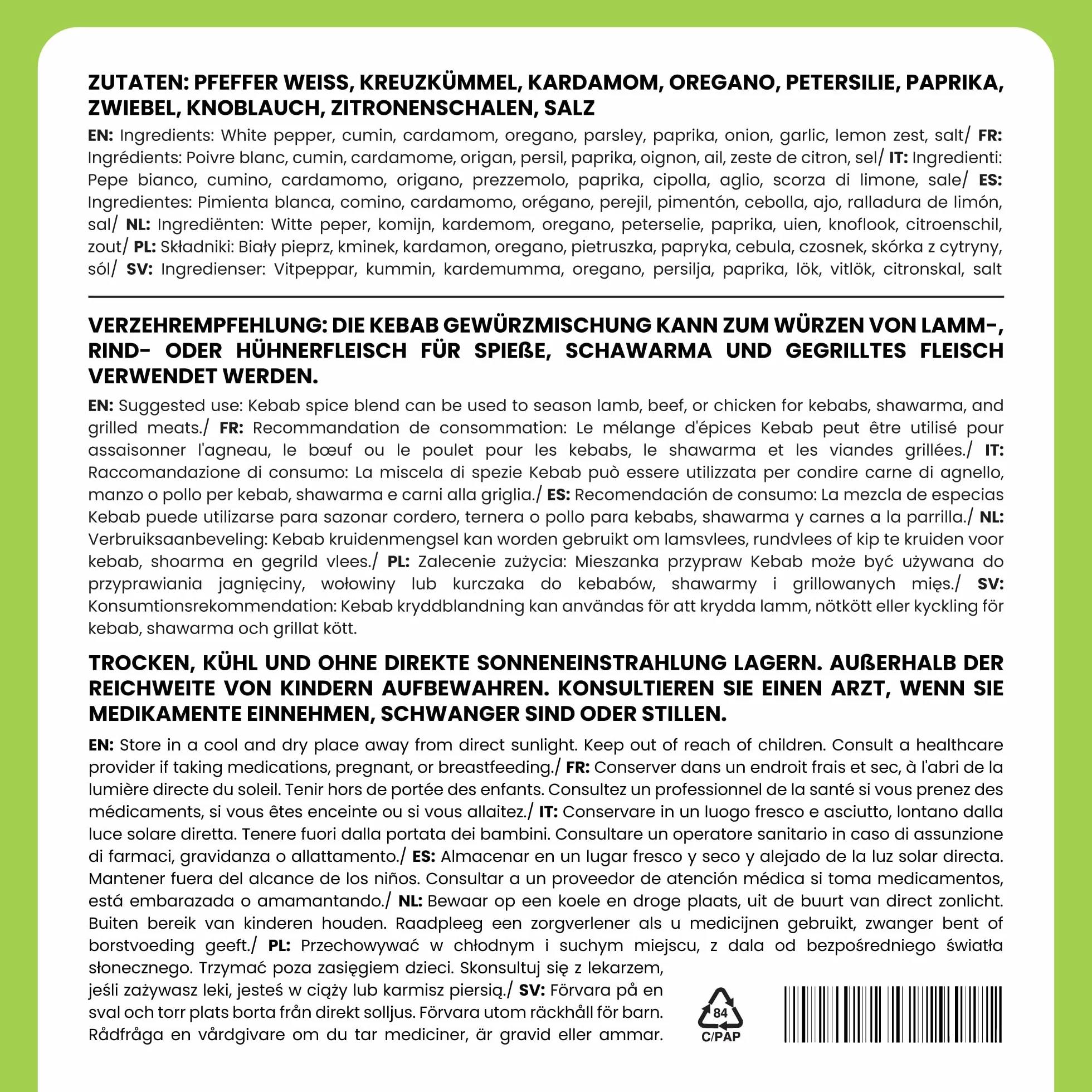 Alpi Nature Przyprawa do Döner Kebab 400g, Mieszanka Przypraw do Kebaba z Kurczaka i Jagnięciny