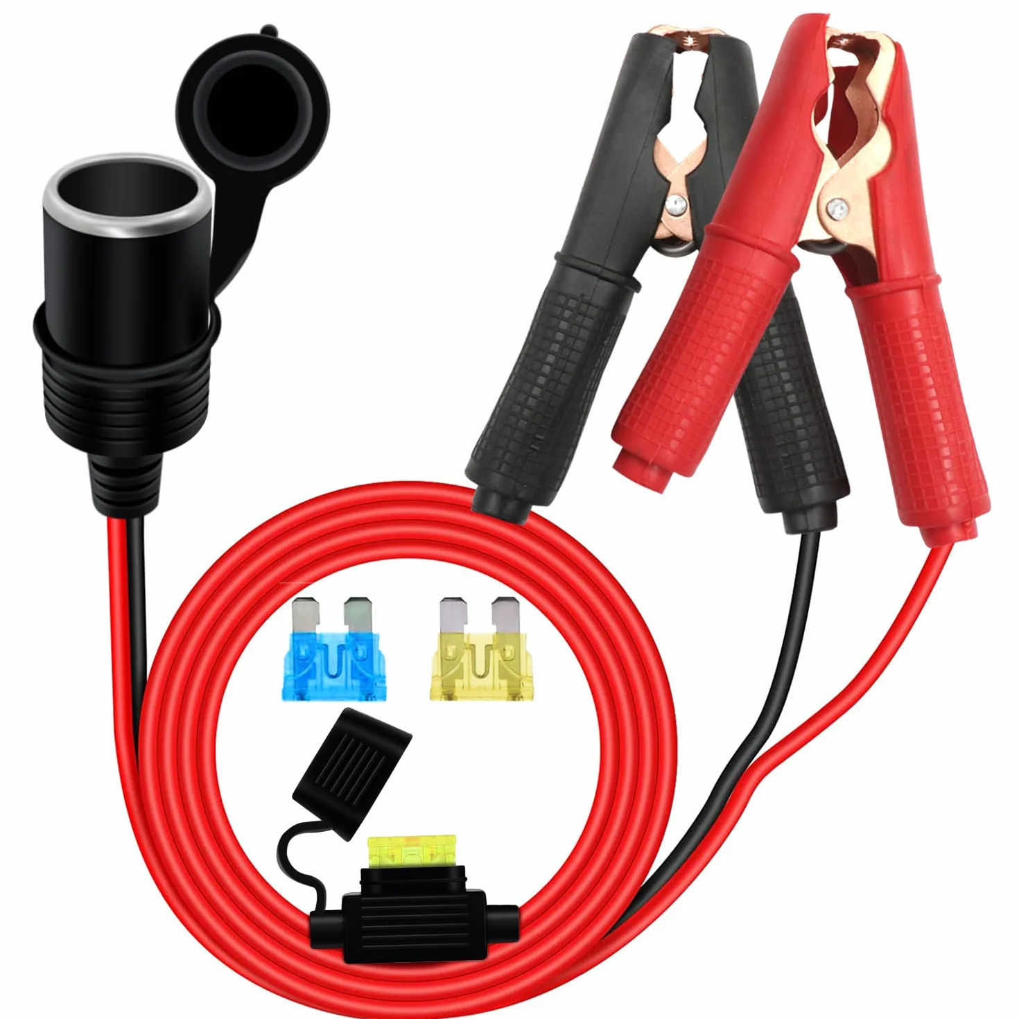 Adapter do Gniazda Zapalniczki Samochodow z Zaciskiem，14AWG 20A12/24V Adapter z Zapalniczki Samochodowej na Zacisk Krokodylowy z zabezpieczeniem do Samochodu, łodzi i Motocykla (1 m)