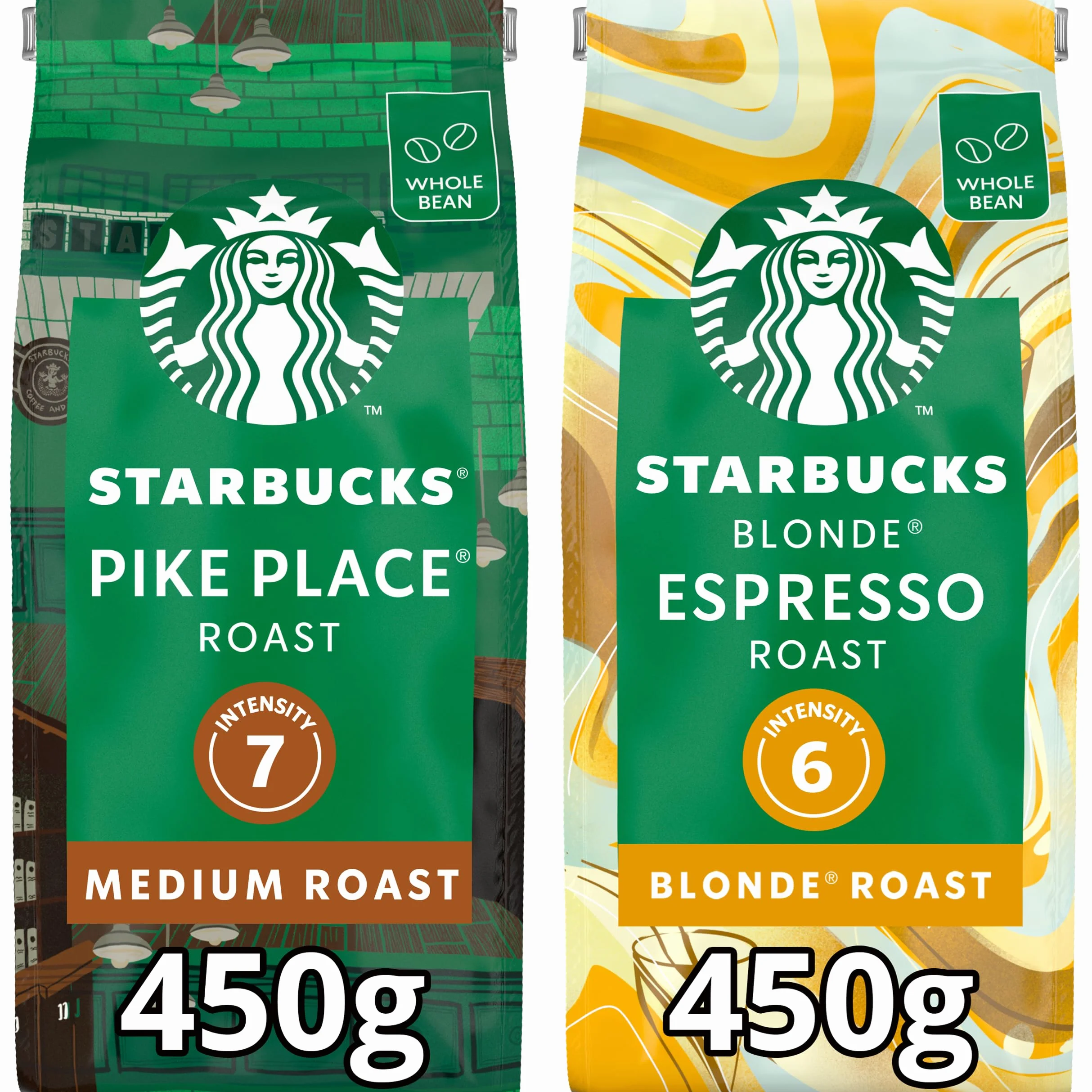 STARBUCKS Pike Place Roast, Blonde Espresso Roast Kawa Ziarnista 450g (4 sztuk w zestawie)