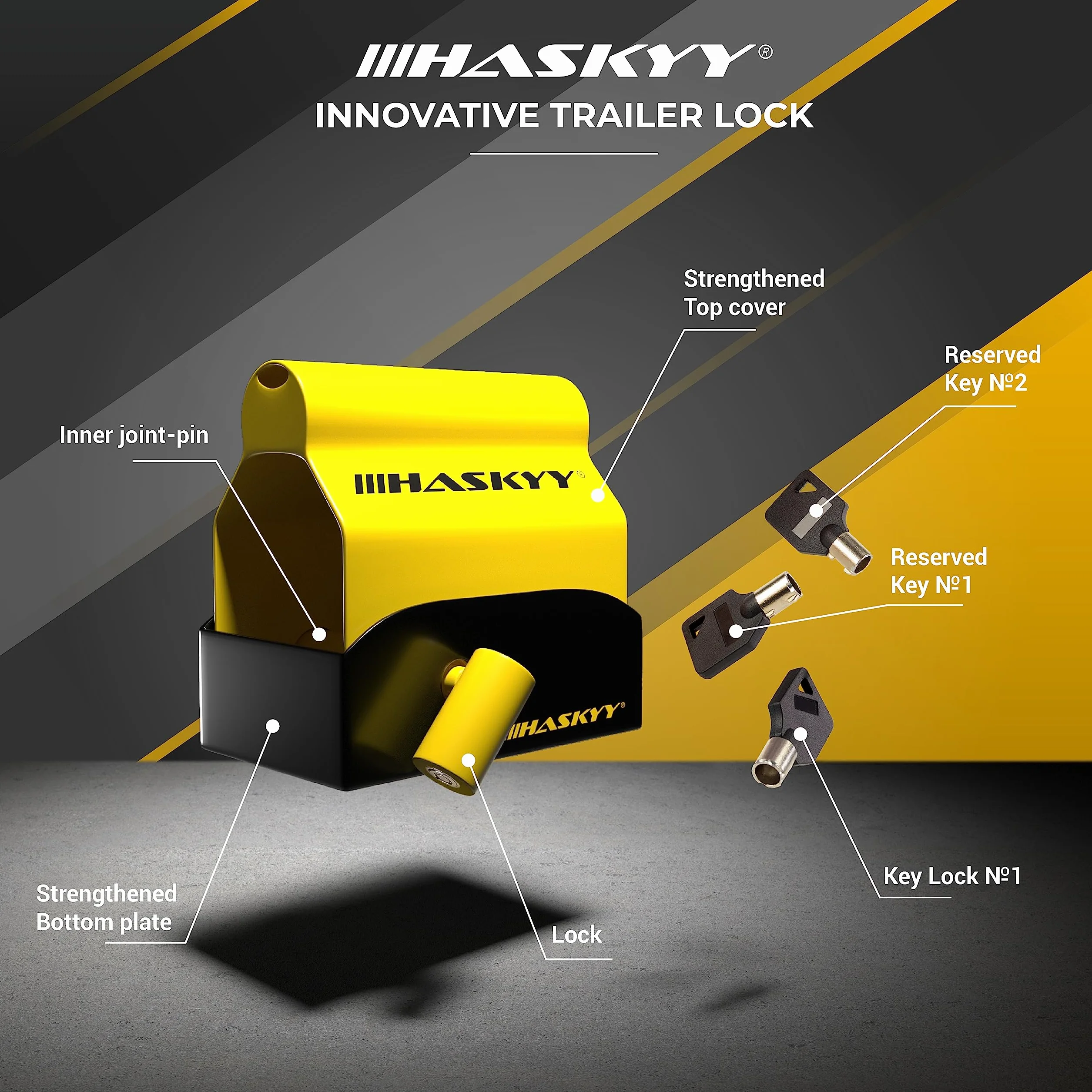 HASKYY Zabezpieczenie przed kradzieżą zamek do przyczepy kempingowej Premium zabezpieczenie skrzynki Hitch Lock Safety wraz z 3 kluczami zamek sprzęgła