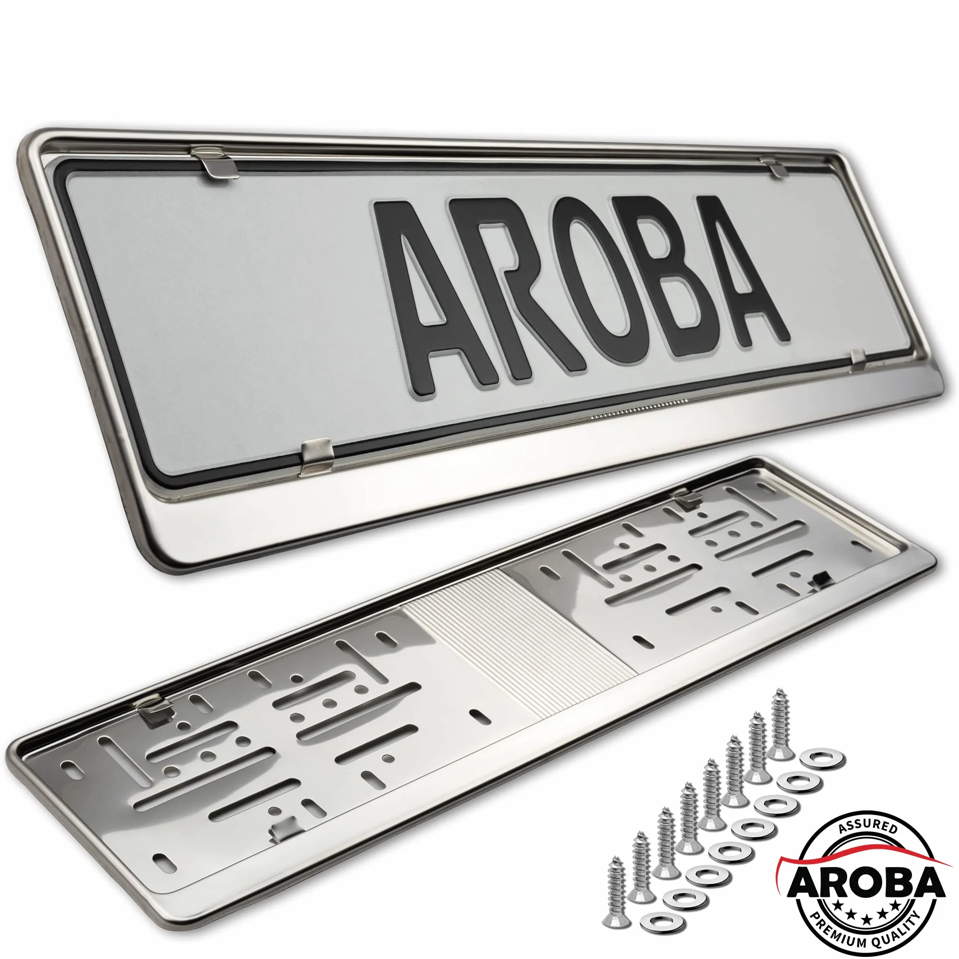 AROBA 2 x uchwyt tablicy rejestracyjnej premium, 100% polerowana stal nierdzewna, produkt przeznaczony na rynek austriacki i słoweński (wymiary 520 mm x 120 mm), ramka ze stali nierdzewnej INOX, V2A