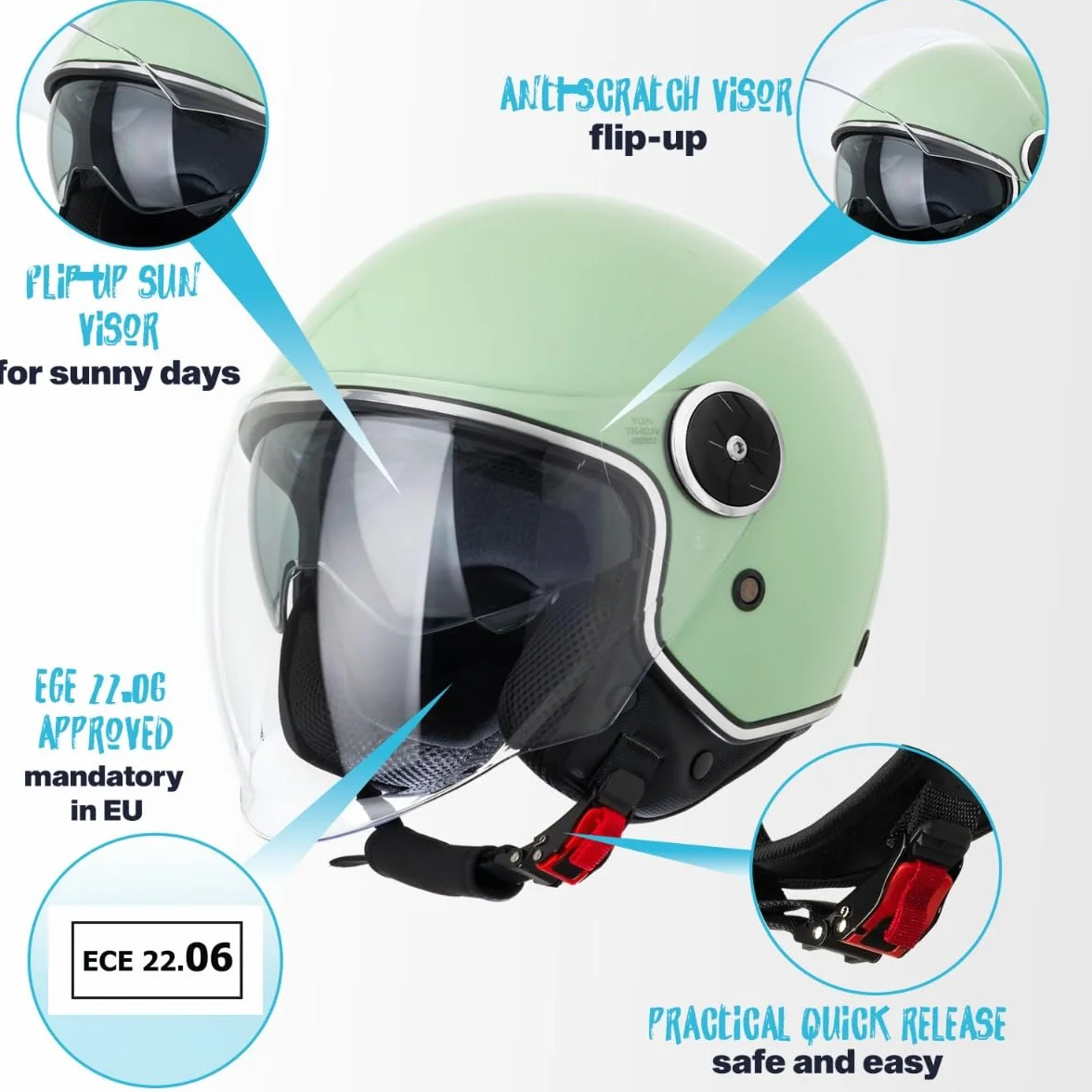 VINZ Pavia kask typu jet z podwójnym wizjerem, modny kask na skuter, rozmiar XS-XXL, kask typu jet z osłoną przeciwsłoneczną, certyfikat ECE 22.06