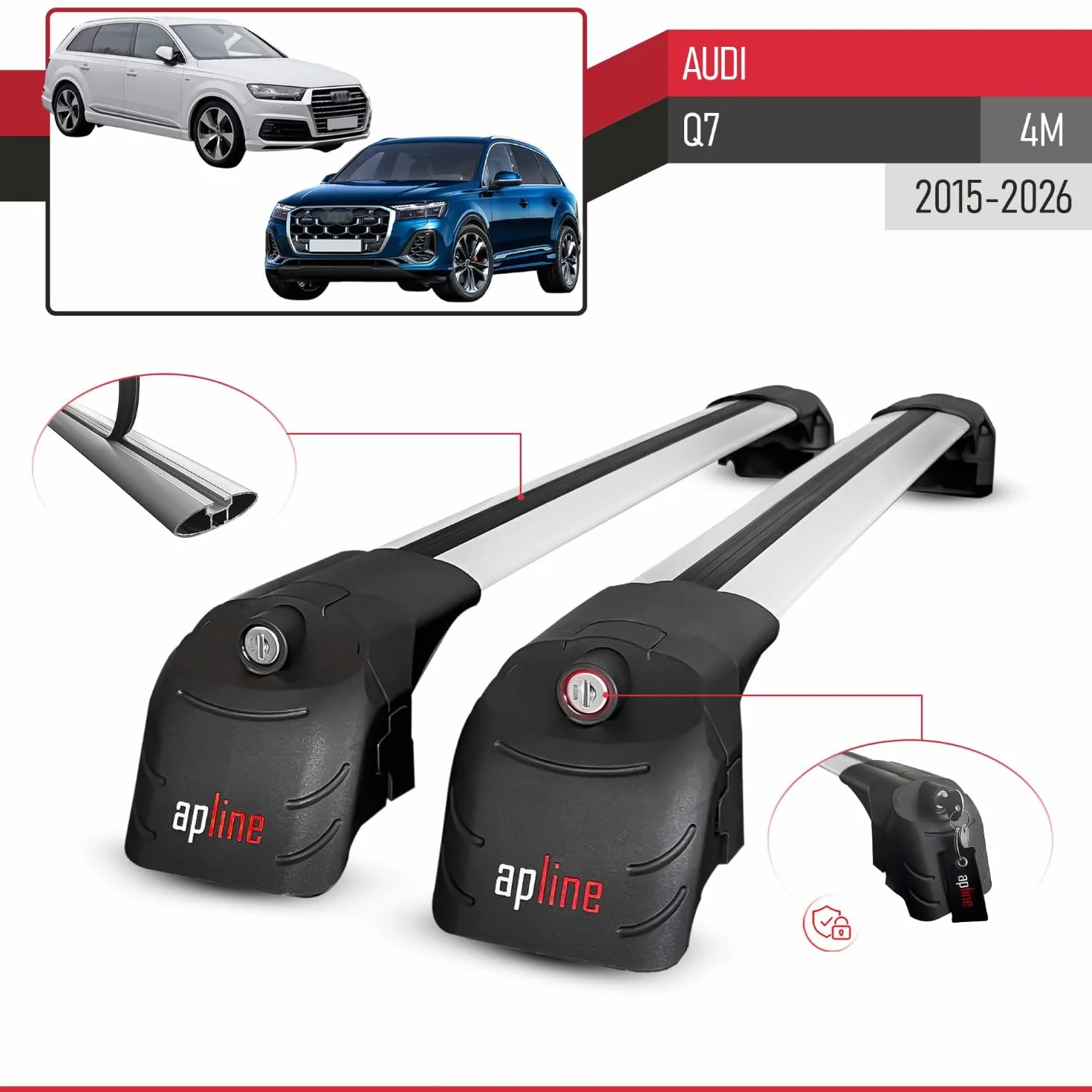 Bagażnik dachowy na relingi kompatybilny z Audi Q7 (4M) 2016-2024, model ACE-2, szary
